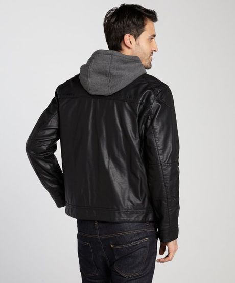 Calvin Klein Black Faux Lamb Moto Jacket with Hood in Black for Men | Lyst