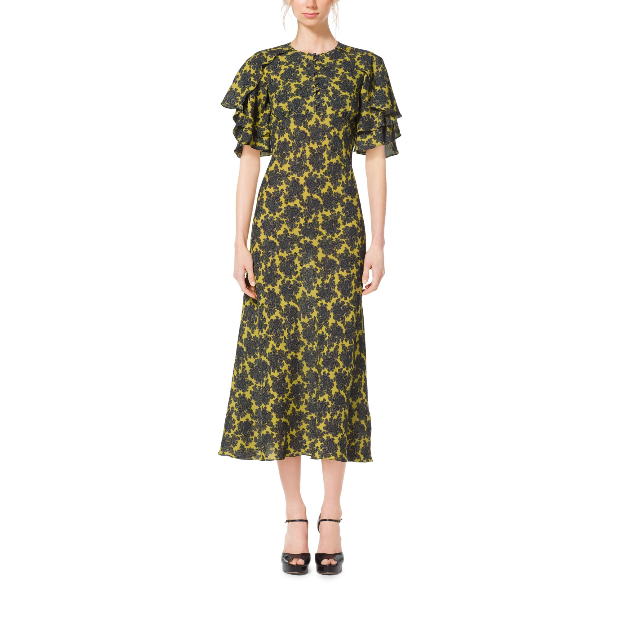 Michael kors Paisley Silk-georgette Dress in Green (PERIDOT/PEACOCK) | Lyst