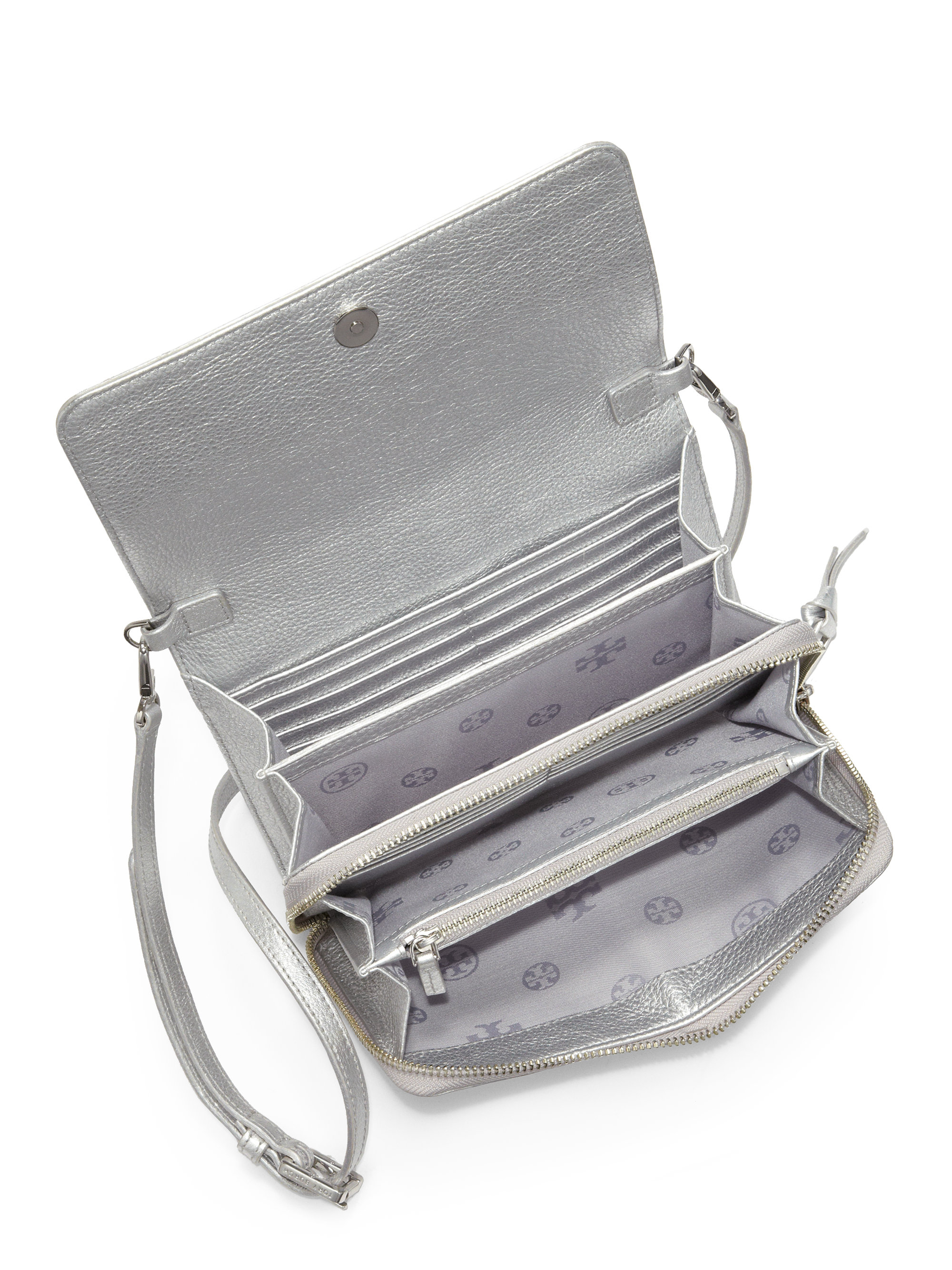 Tory burch Thea Metallic Wallet Crossbody Bag in Metallic | Lyst