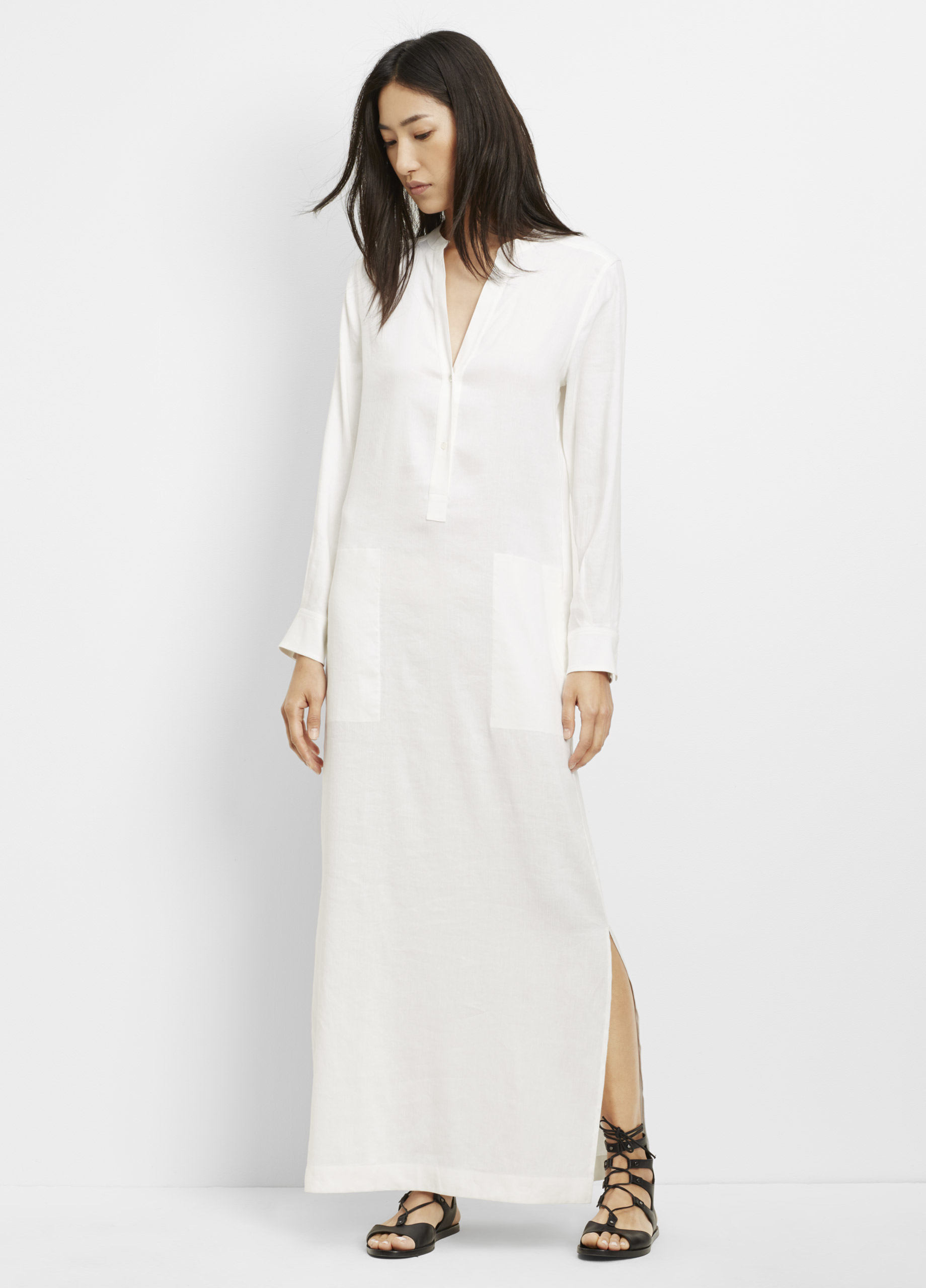 maxi white linen dress