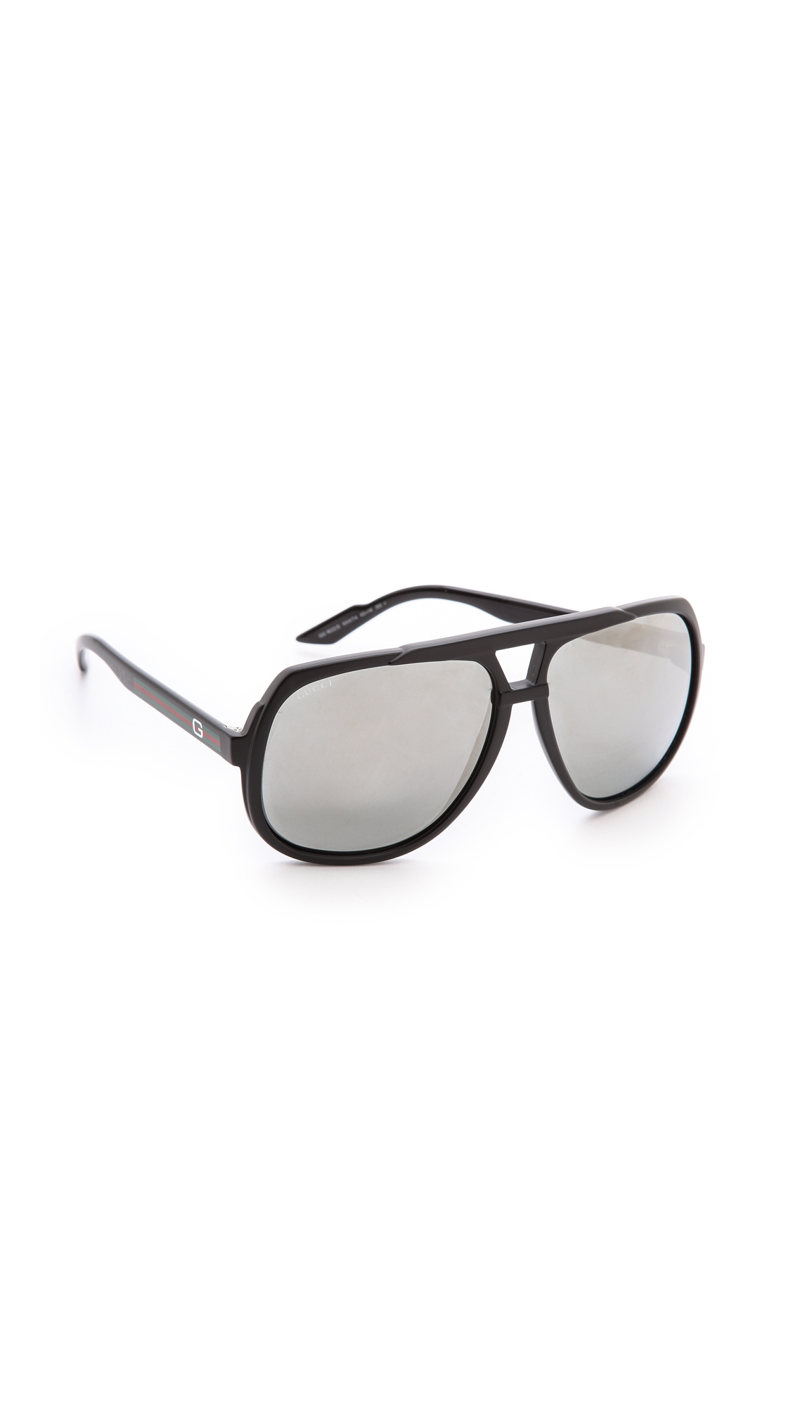 Gucci Mirrored Oversized Aviator Sunglasses Matte Black Black Mirror