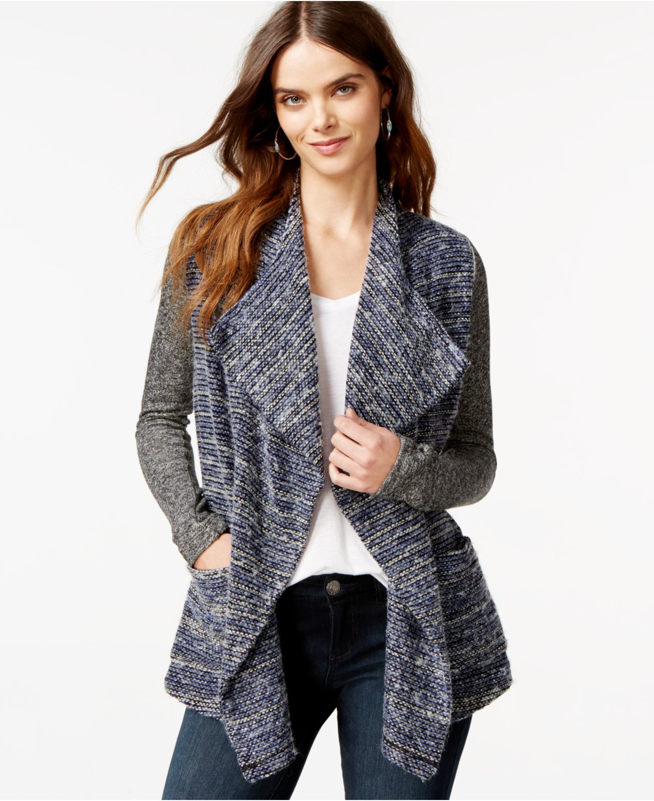 Lyst - Lucky Brand Long-sleeve Brushed-knit Cardigan in Blue
