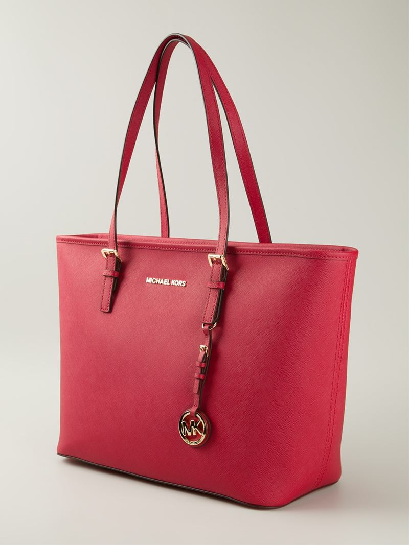 Michael michael kors 'jet Set Travel' Tote in Red | Lyst