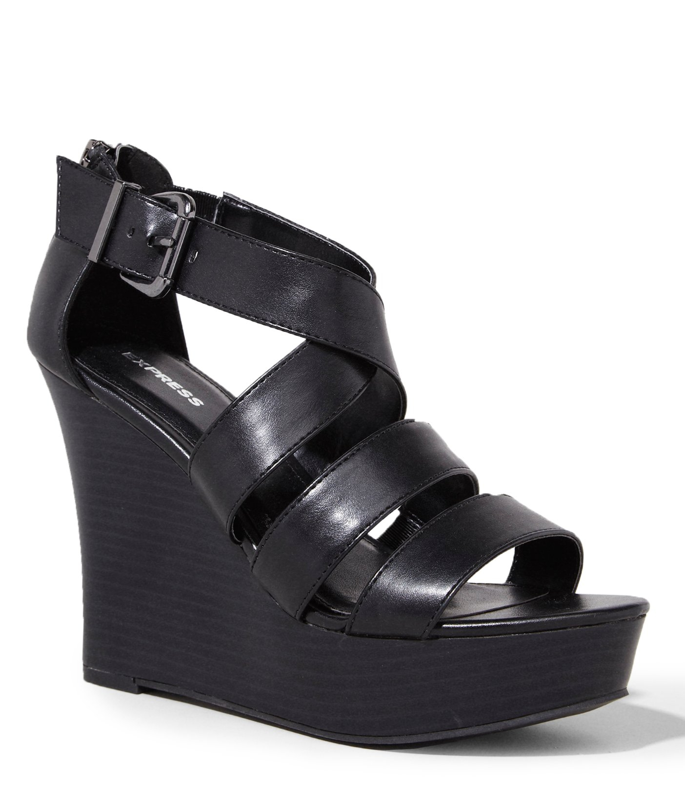 Express Crisscross Zip Back Wedge Sandal in Black | Lyst