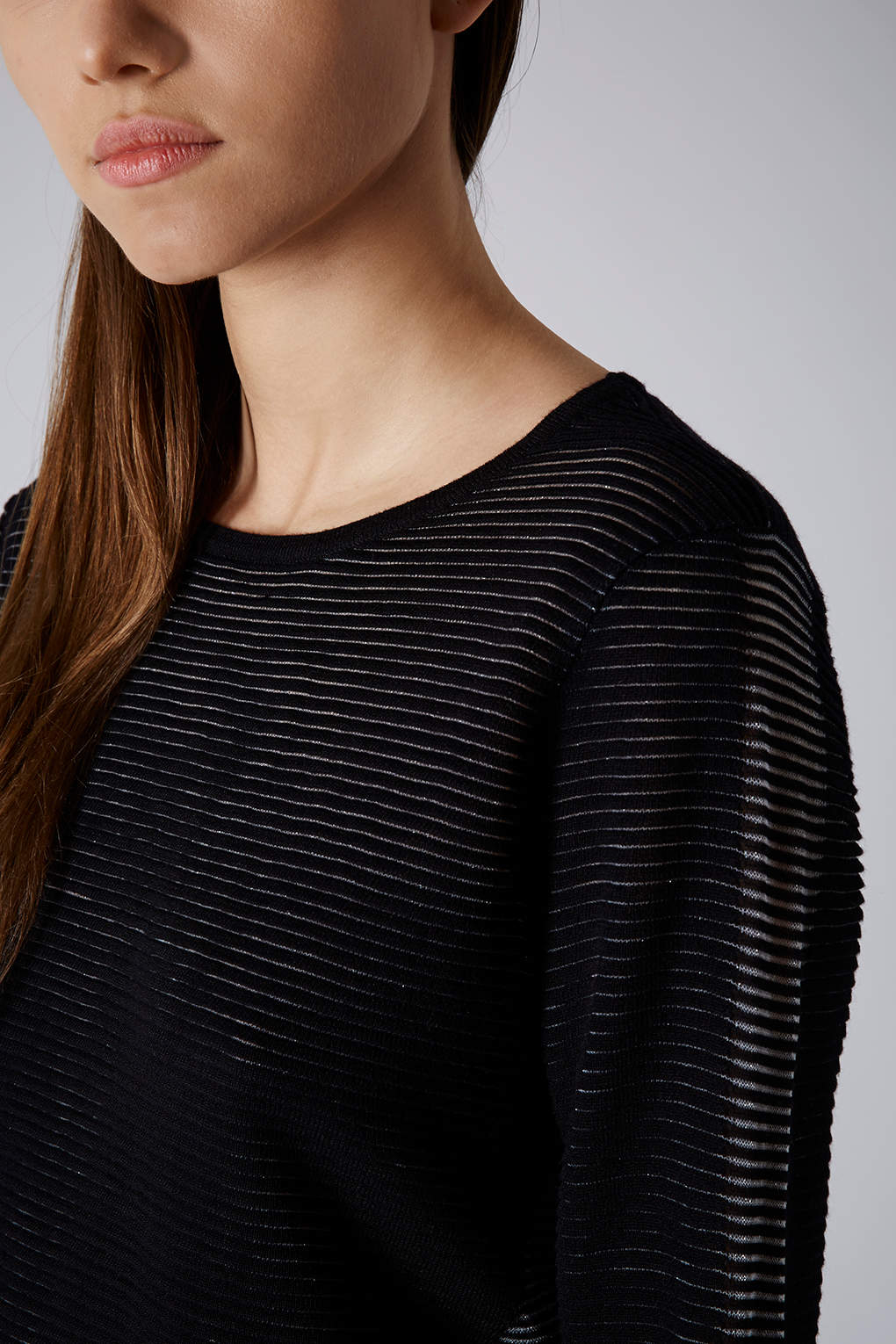 Lyst Knitted Sheer Stripe Jumper in Black
