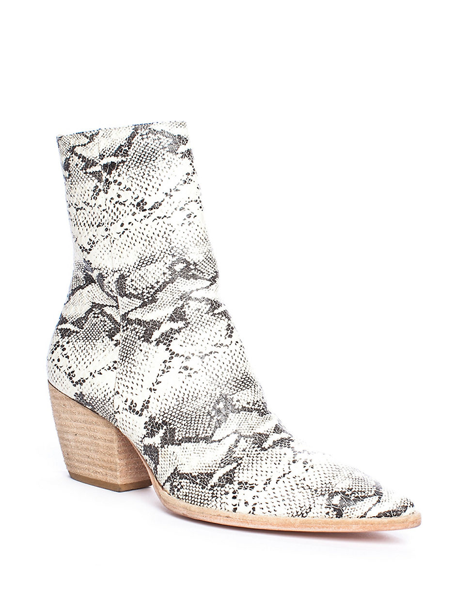 black and white snake print ankle boots