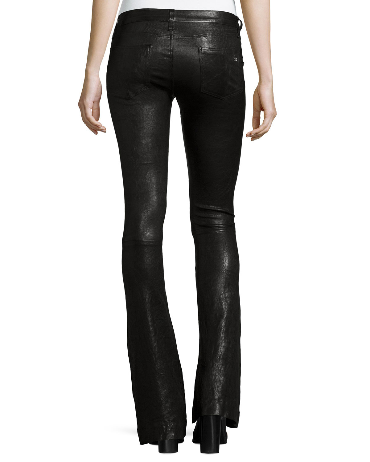 Rag & bone Low-rise Bell-bottom Leather Pants in Black | Lyst