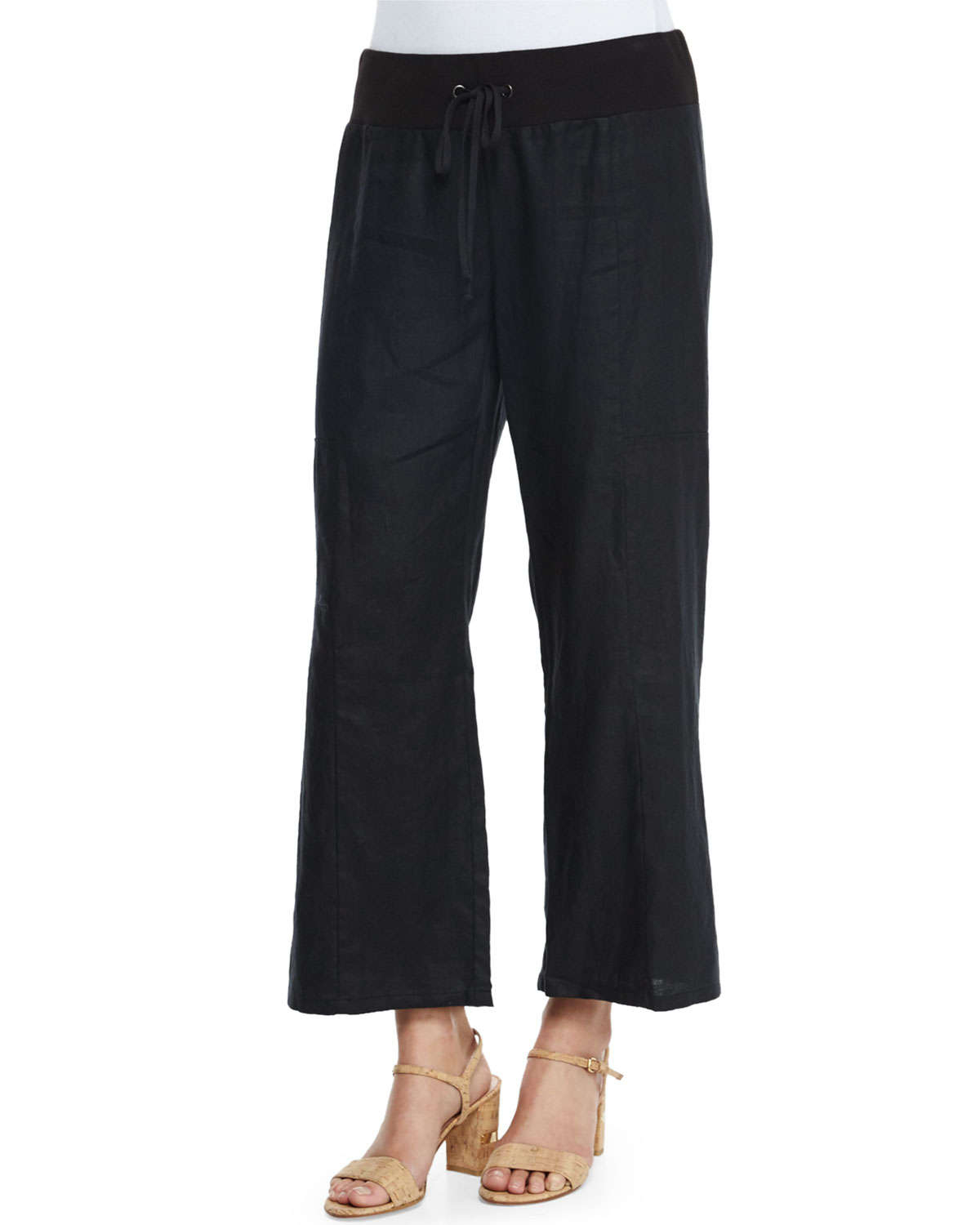 Lyst - Eileen Fisher Wide-leg Organic Linen Cropped Pants in Black