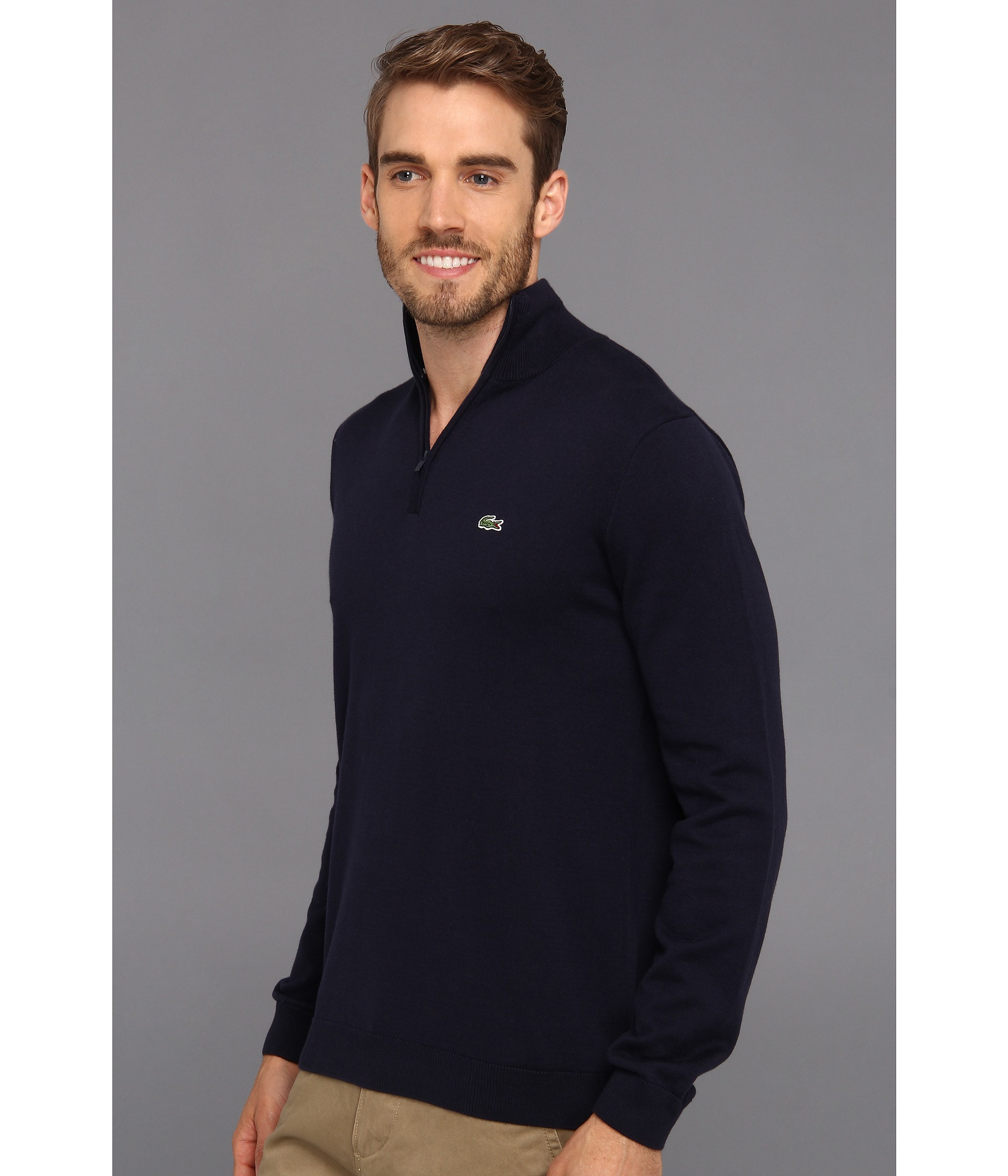 Lyst - Lacoste Half Zip Cotton Jersey Sweater in Blue for Men