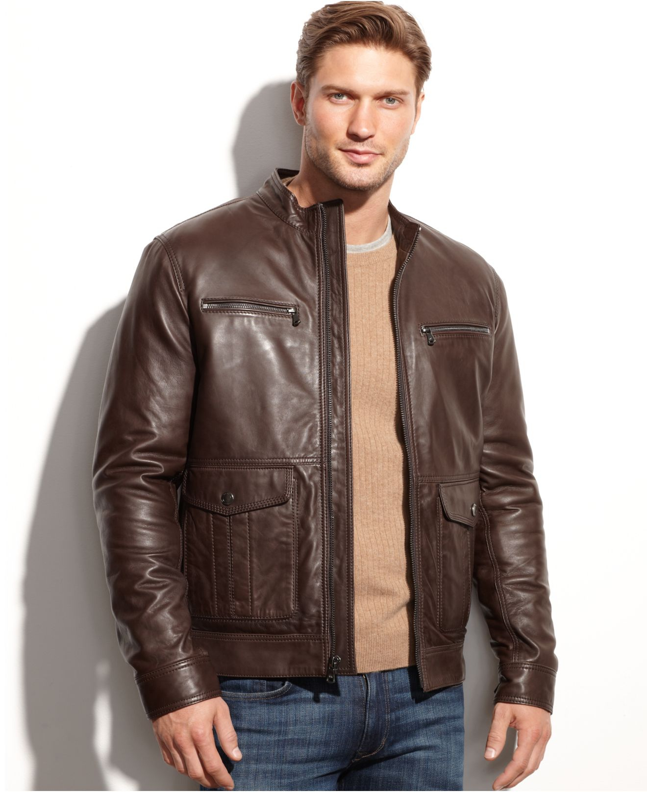 Lyst Michael Kors Woodland Four Pocket Leather Jacket In Gallery