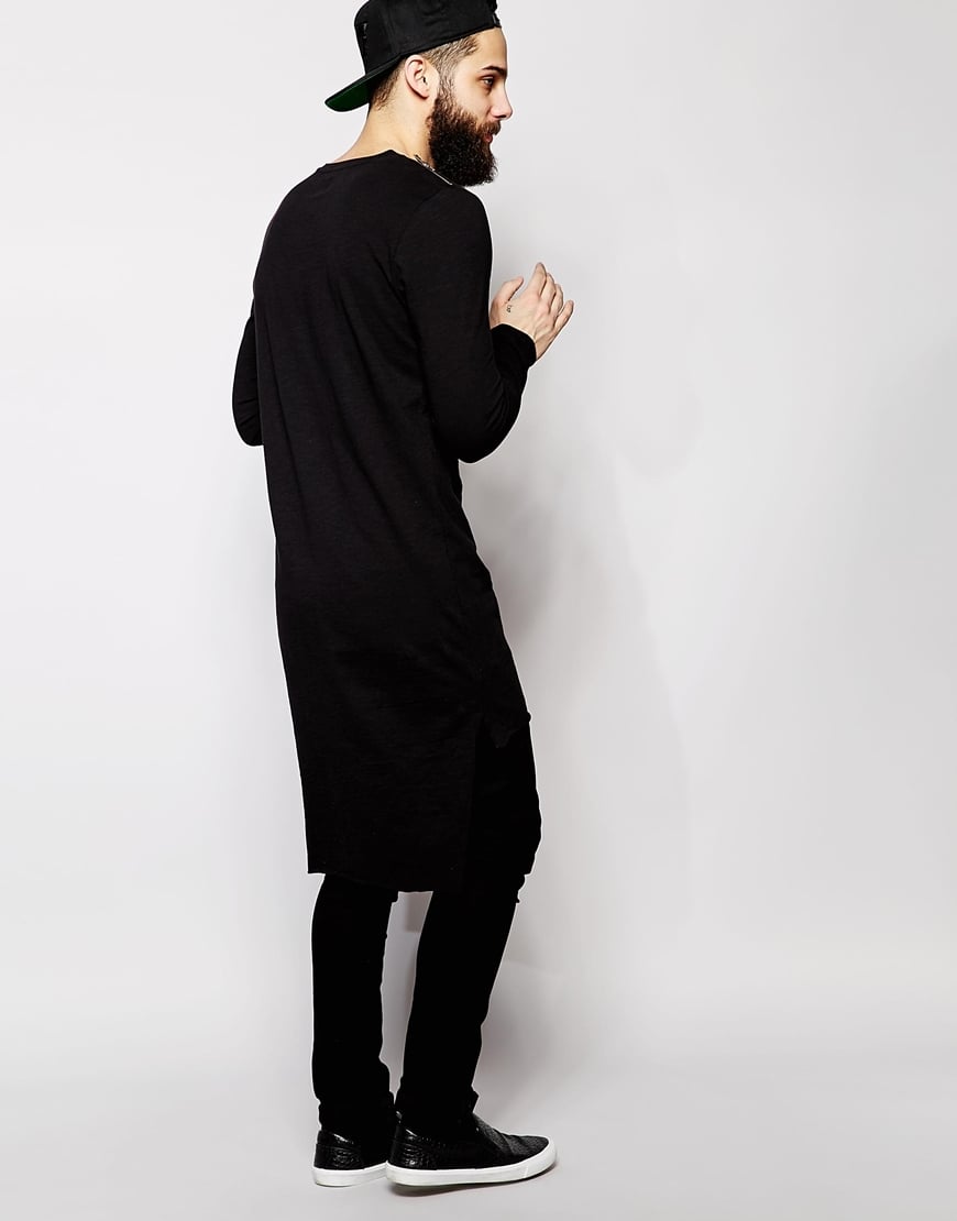 mens black longline shirt