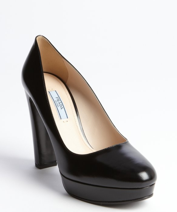 Lyst - Prada Leather Platform Block Heel Pumps in Black