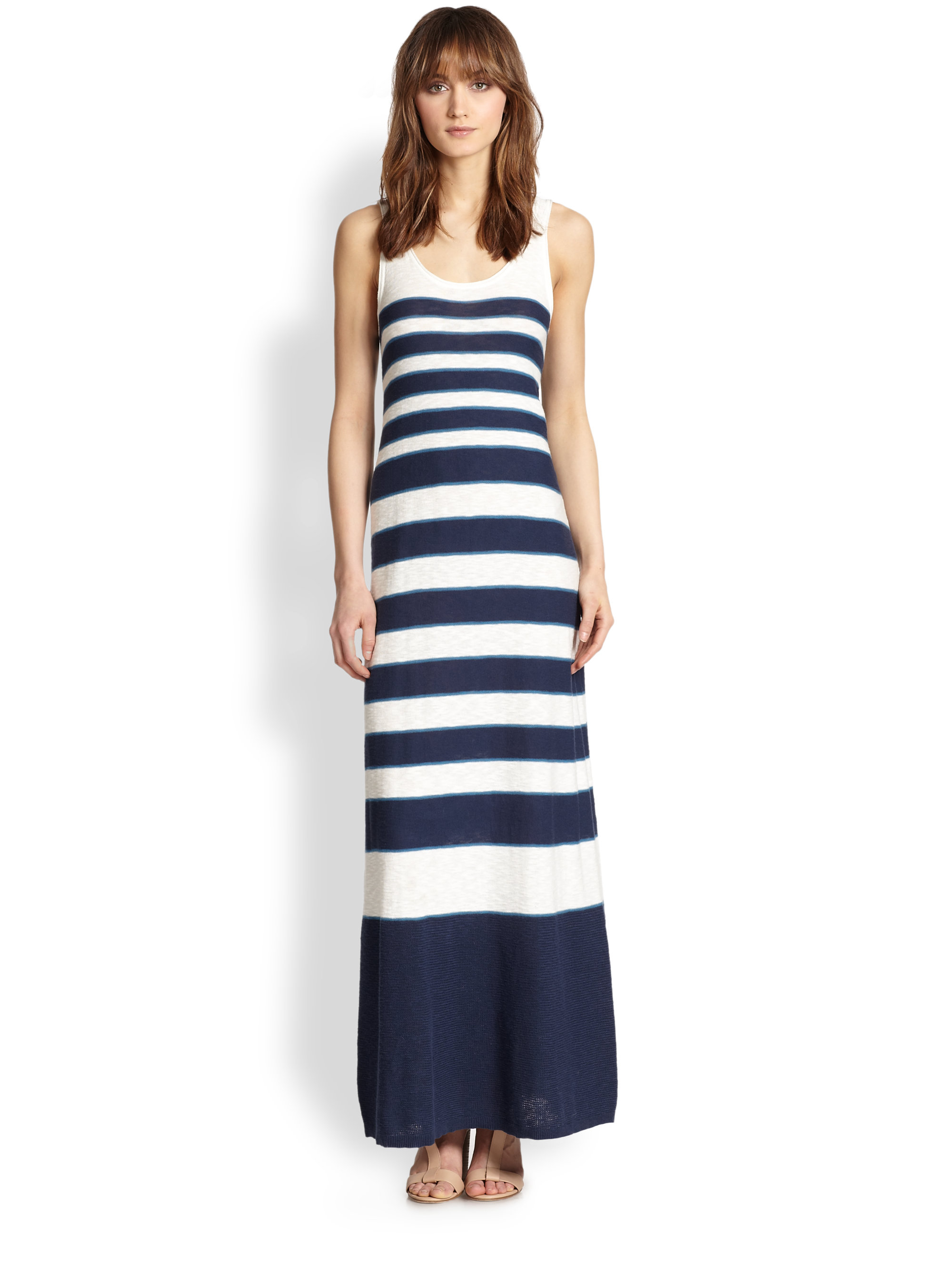 Vince Striped Cotton Slub Maxi Dress in Blue | Lyst