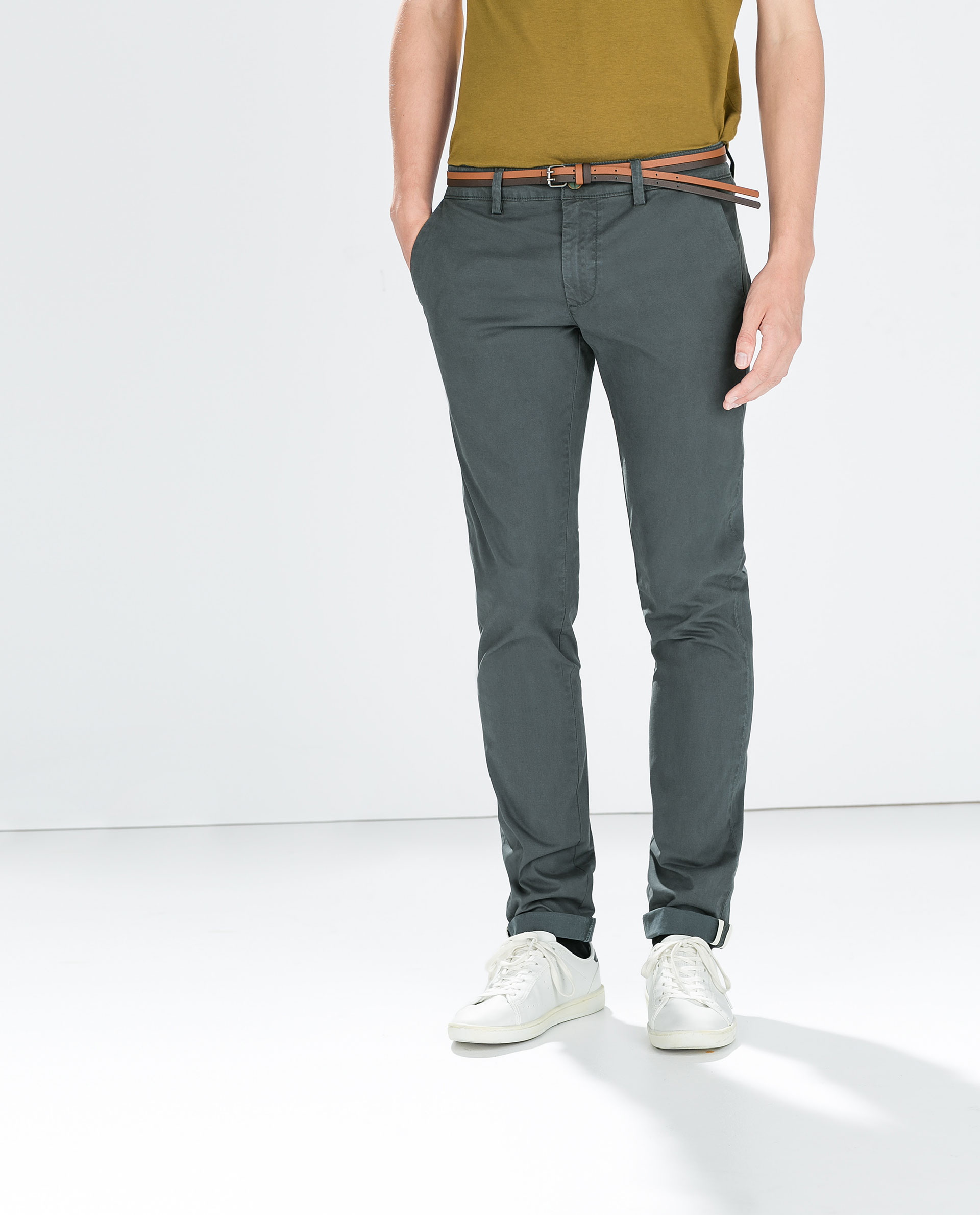  Zara  Chinos  With Belt in Blue for Men  Petrol blue Lyst