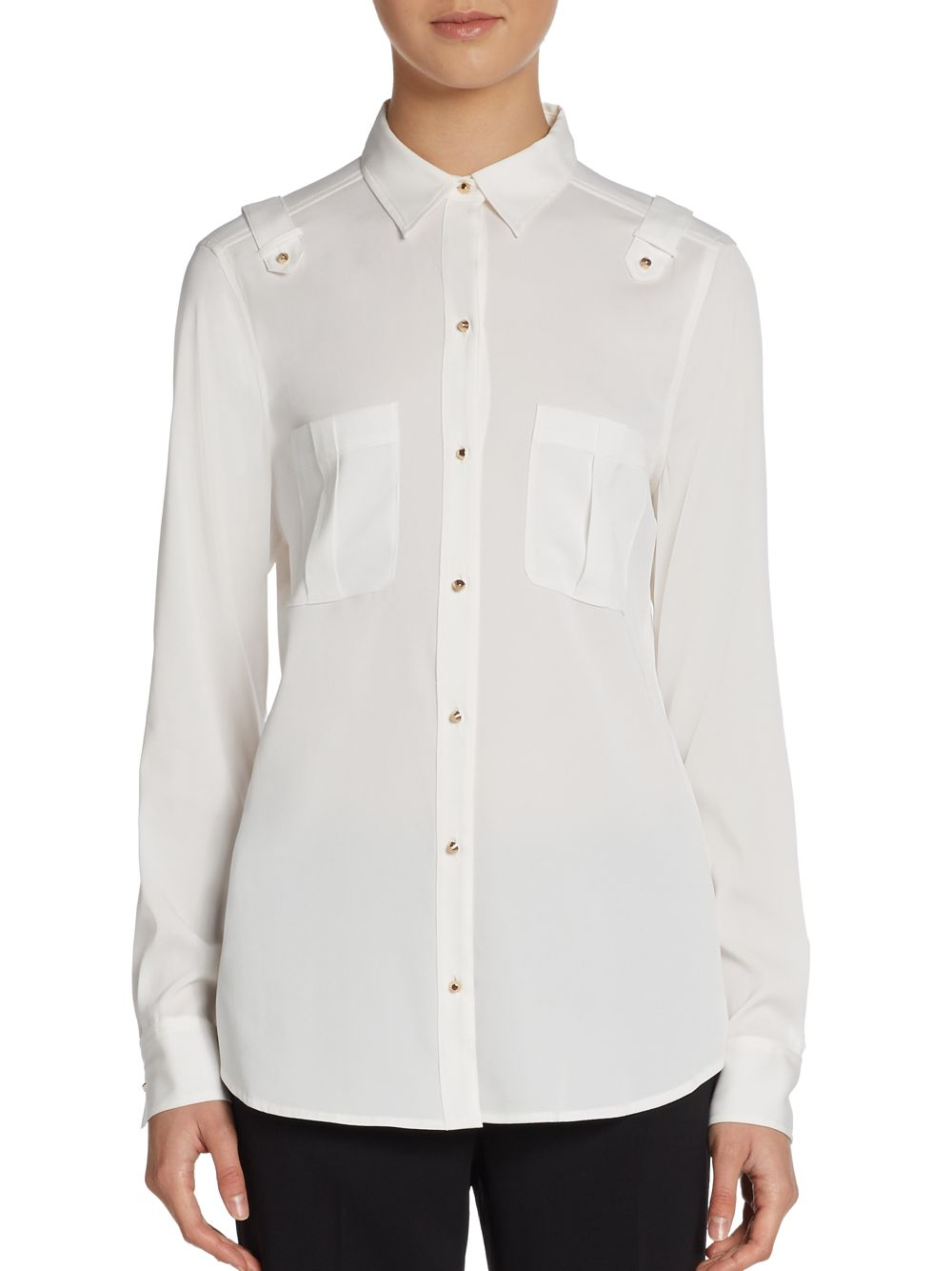 Ivanka trump Epaulet Button-front Blouse in White | Lyst
