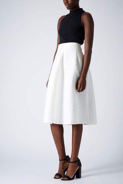 Topshop Diamond Jacquard Midi Skirt in White | Lyst