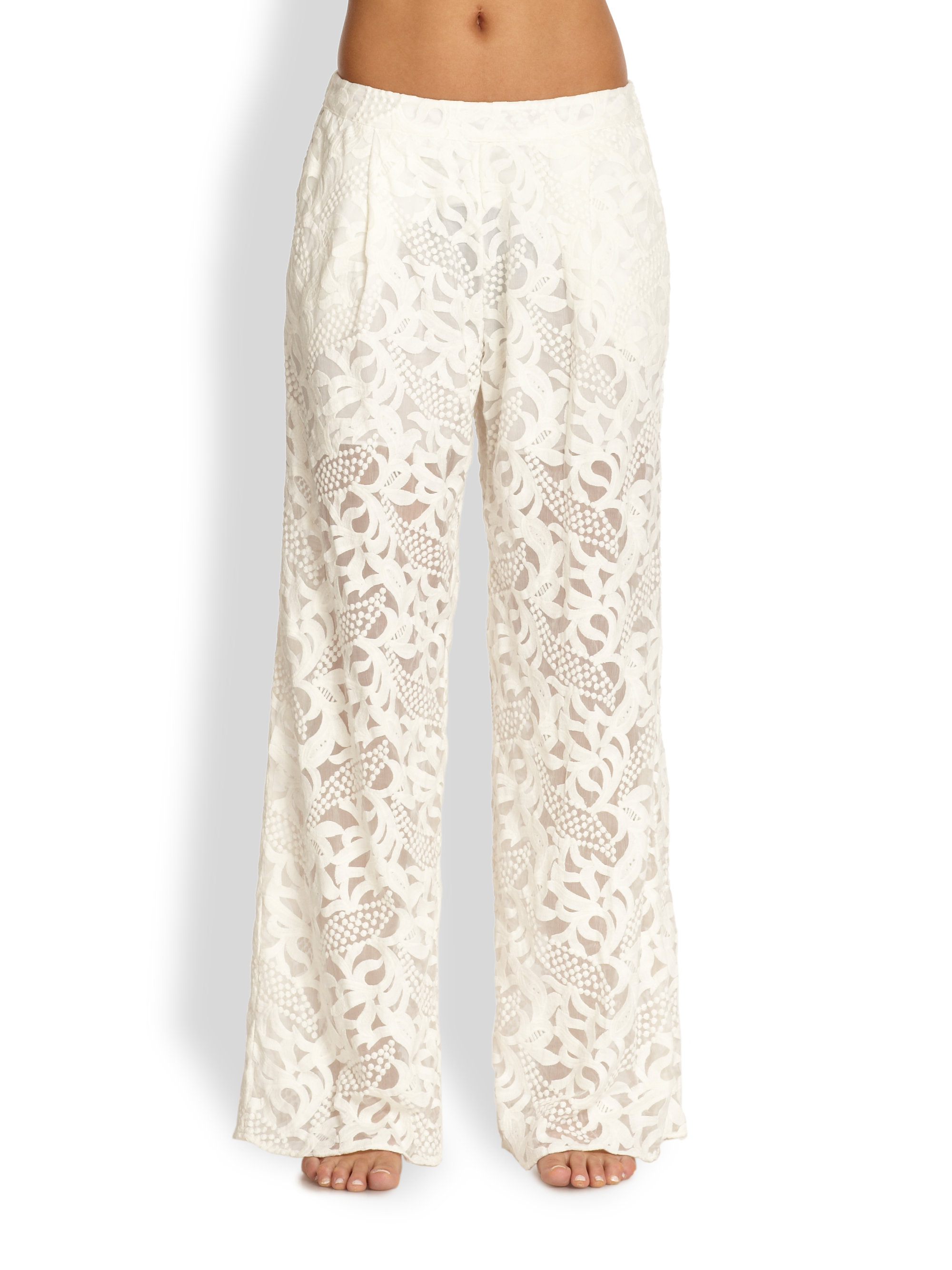 Zimmermann Sundance Silk Textured Pants in White | Lyst