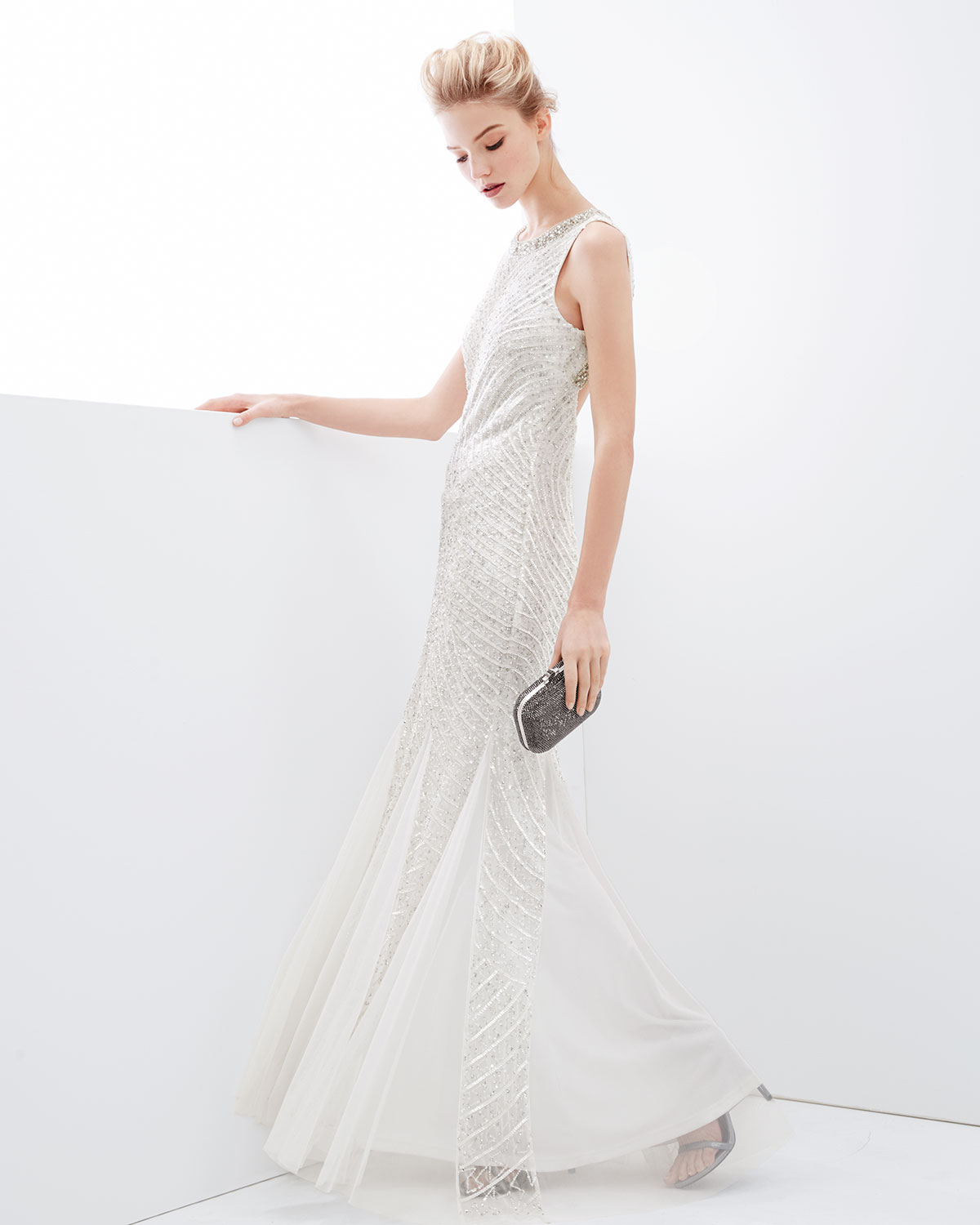 aidan mattox cutout silk gown