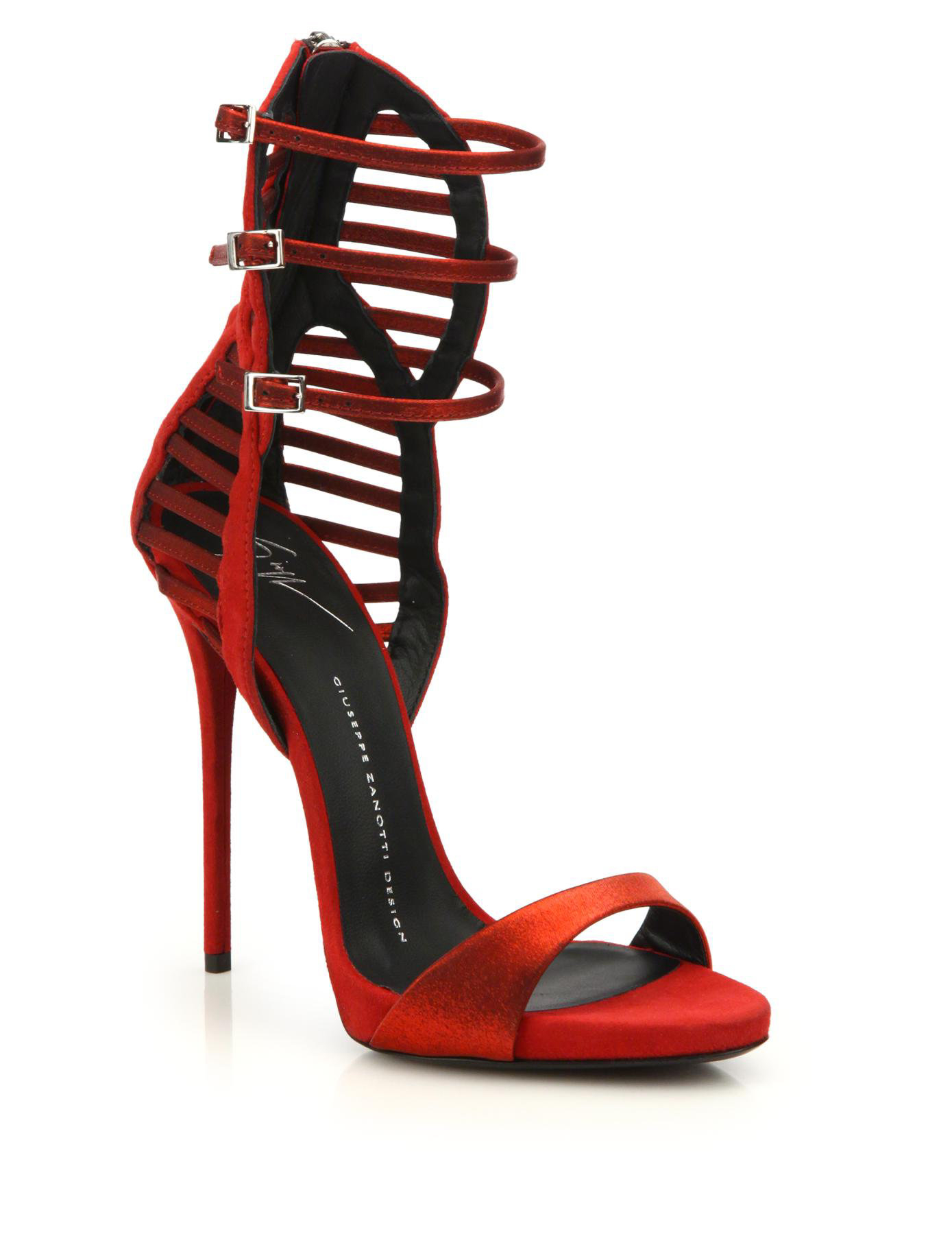 Giuseppe Zanotti Suede & Satin Cage Sandals in Red | Lyst