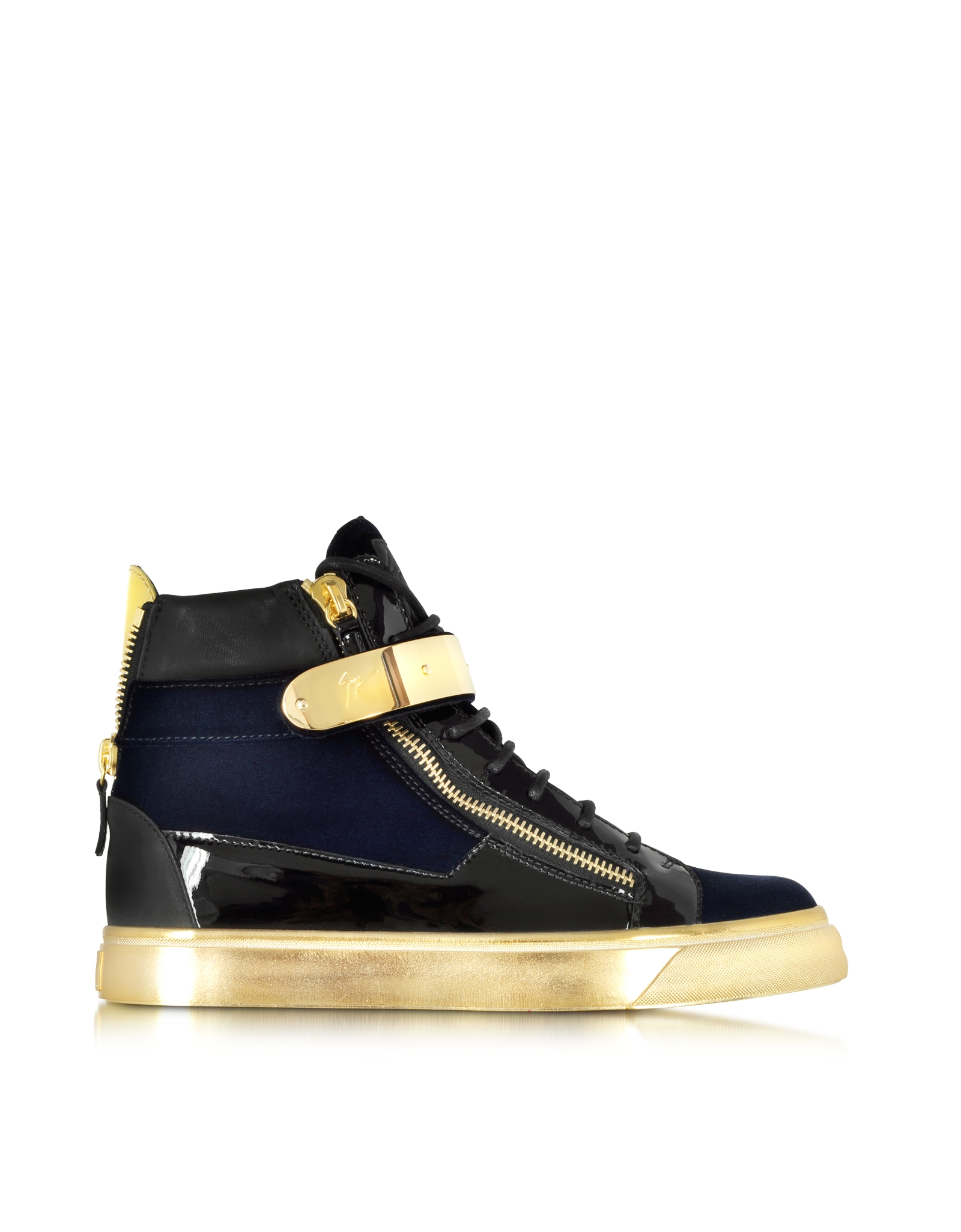 Giuseppe zanotti Coby Navy Velvet And Patent Leather High-top Sneaker ...
