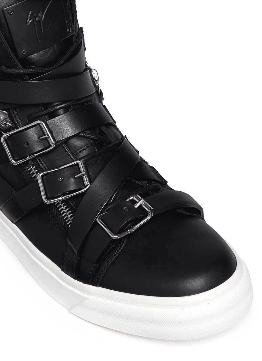 high top buckle sneakers