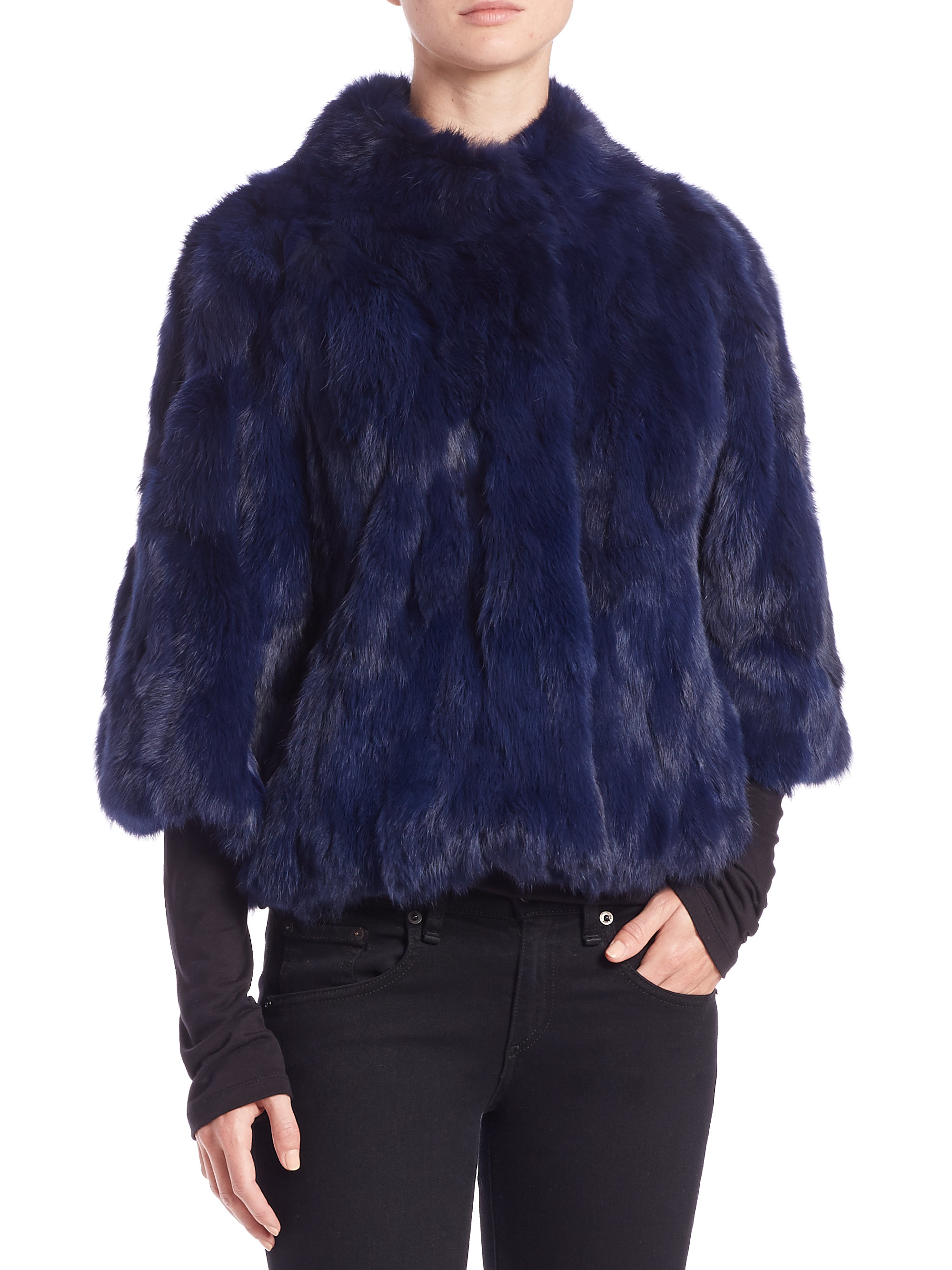 Lyst - Adrienne Landau Cropped Textured Rabbit Fur Jacket in Blue
