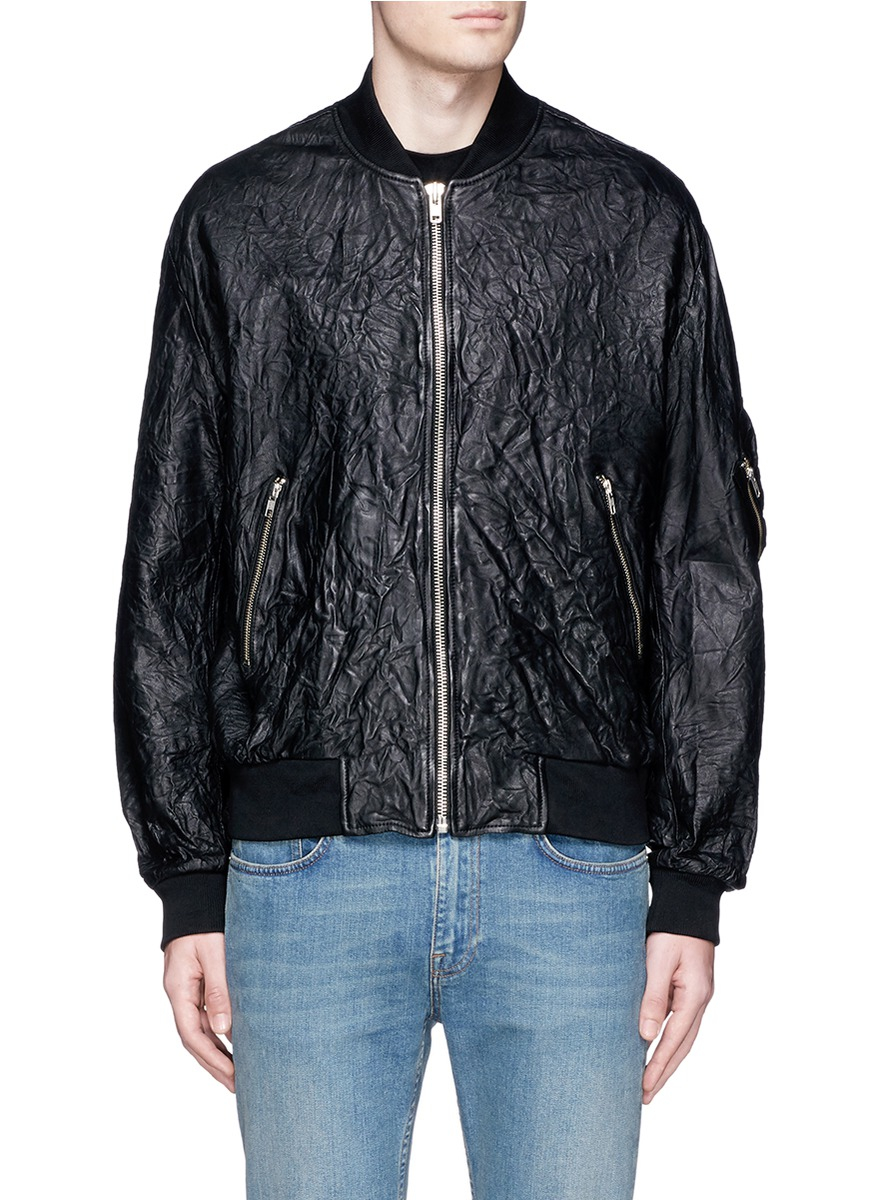 Lyst - McQ Crinkled Lambskin Leather Bomber Jacket in Black for Men