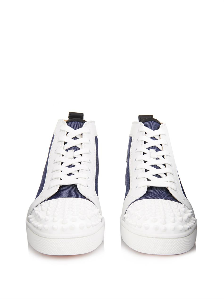 Christian louboutin Lou Denim And Leather High-Top Trainers in ...  