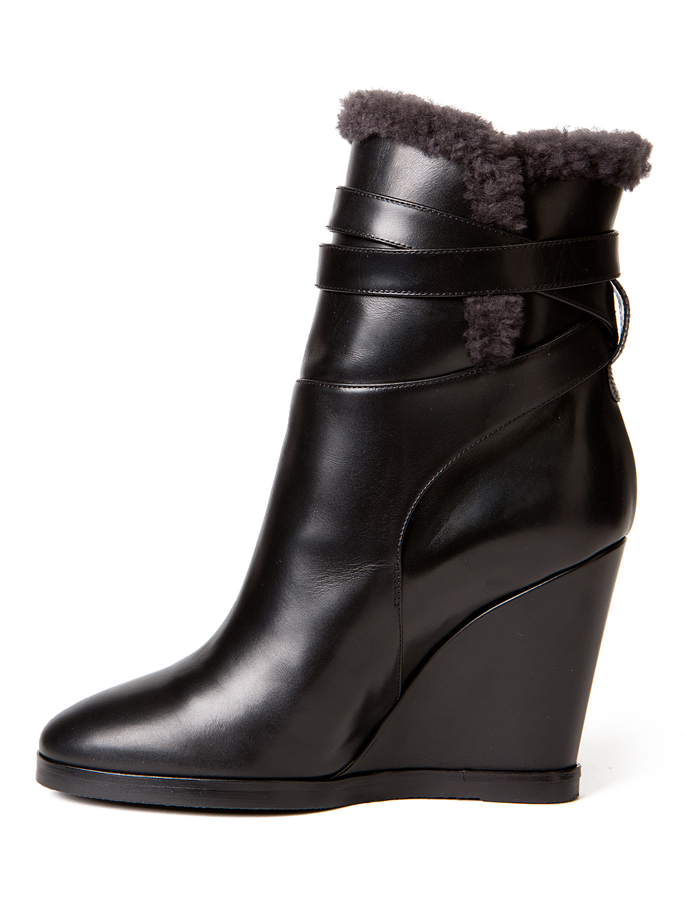 Lyst - Fendi Shearling Leather Wedge Boots in Black