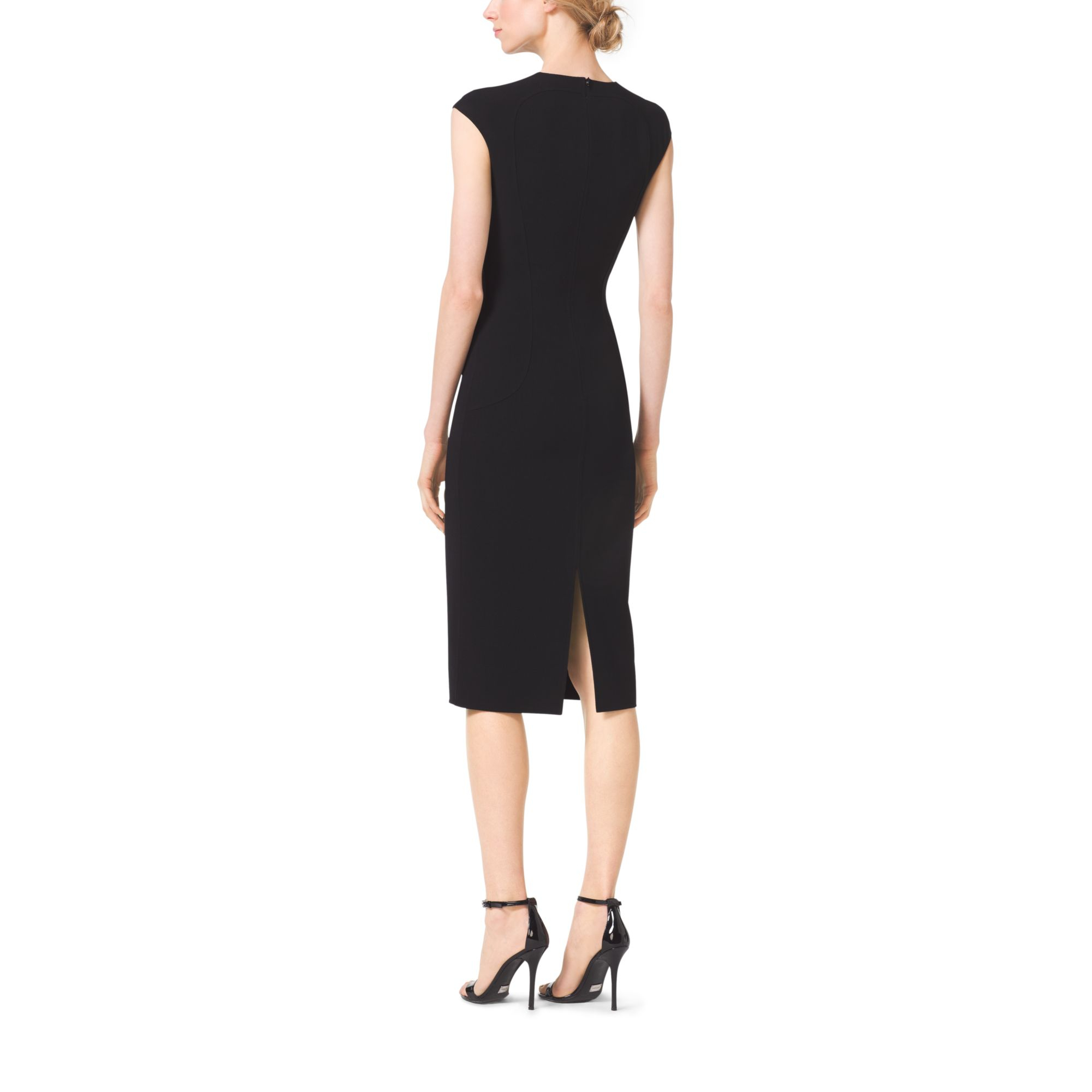 Michael kors Stretch Wool-crepe Cap-sleeve Sheath Dress in Black | Lyst