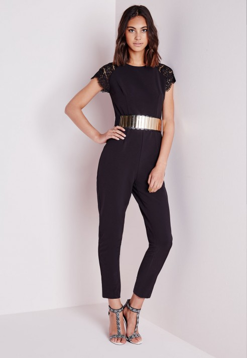 Missguided Lace Cap Sleeve Jumpsuit Black in Black | Lyst
