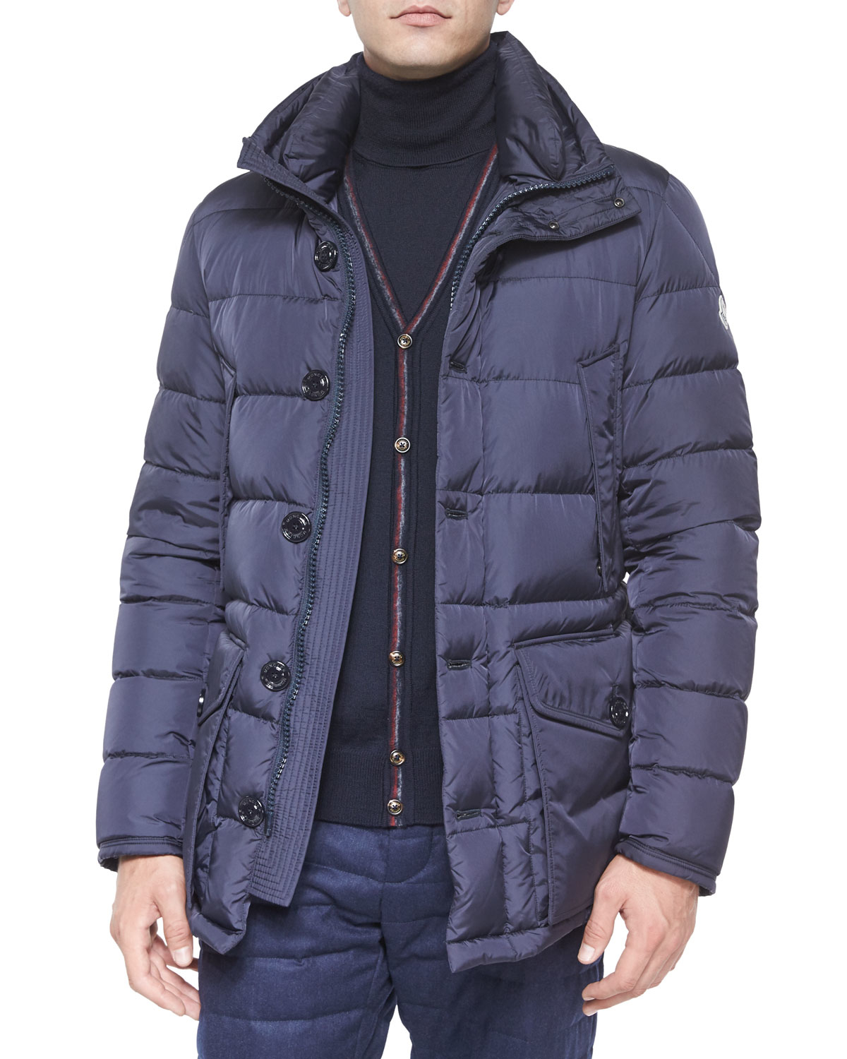 Moncler Cluny Nylon Puffer Jacket With Fur Hood in Blue for Men (navy ...