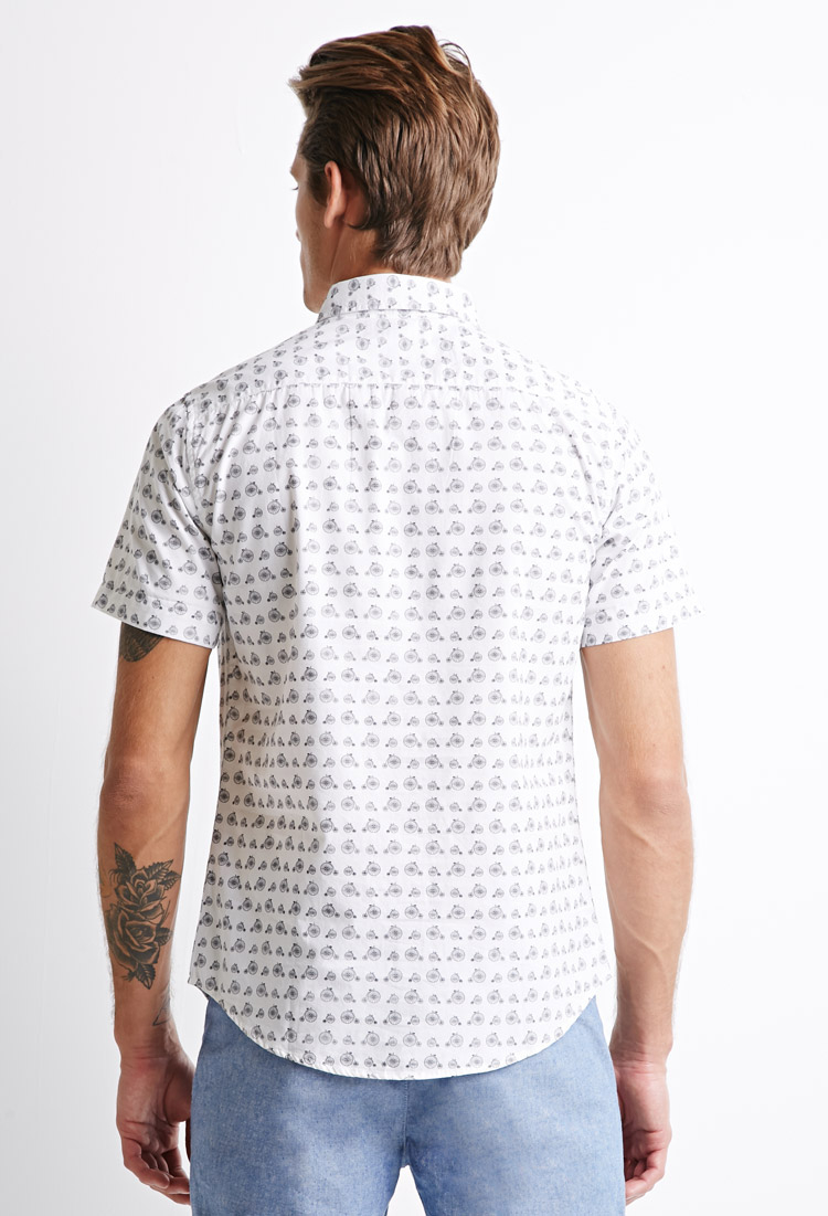 Lyst - Forever 21 Cotton Bicycle Print Shirt in White for Men