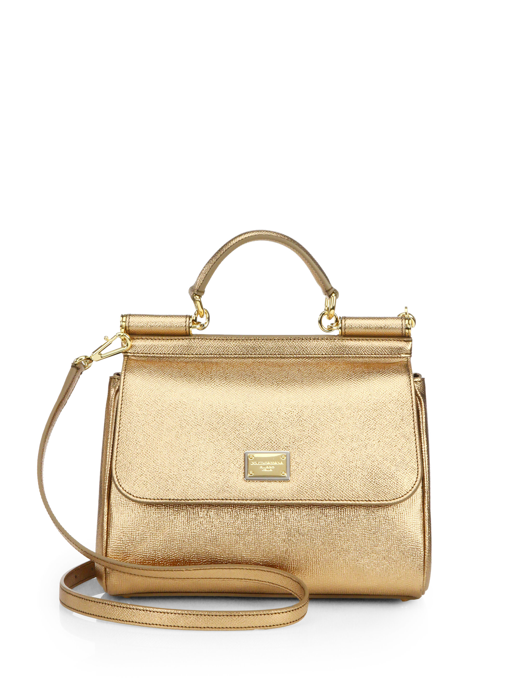 Dolce & Gabbana Miss Sicily Metallic Medium Satchel in Gold | Lyst