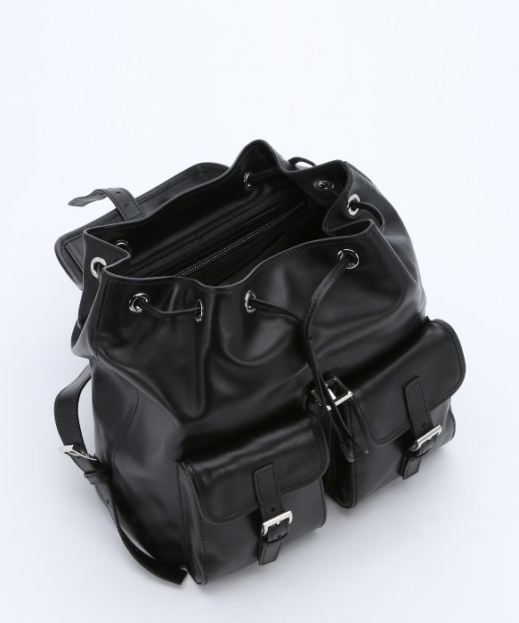 prada black leather backpack  