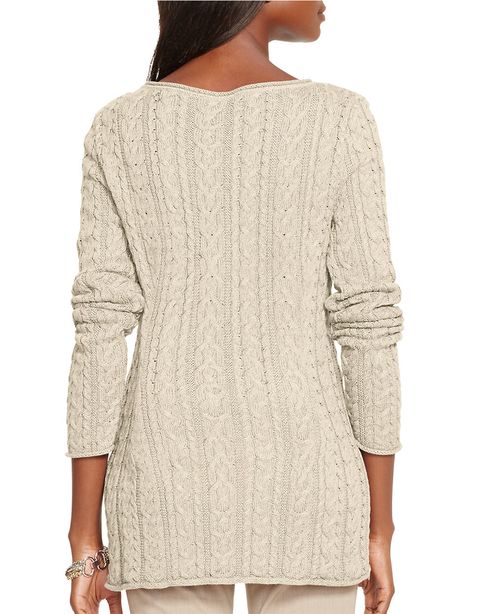 Lyst - Lauren By Ralph Lauren Petite Cable-knit Cotton Sweater in Natural