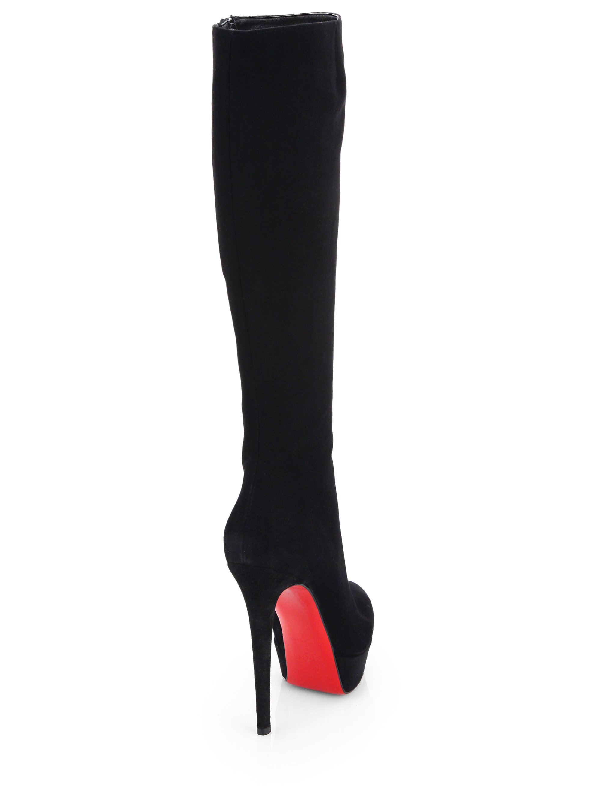 christian louboutin knee-high boots Black suede covered heels ...  