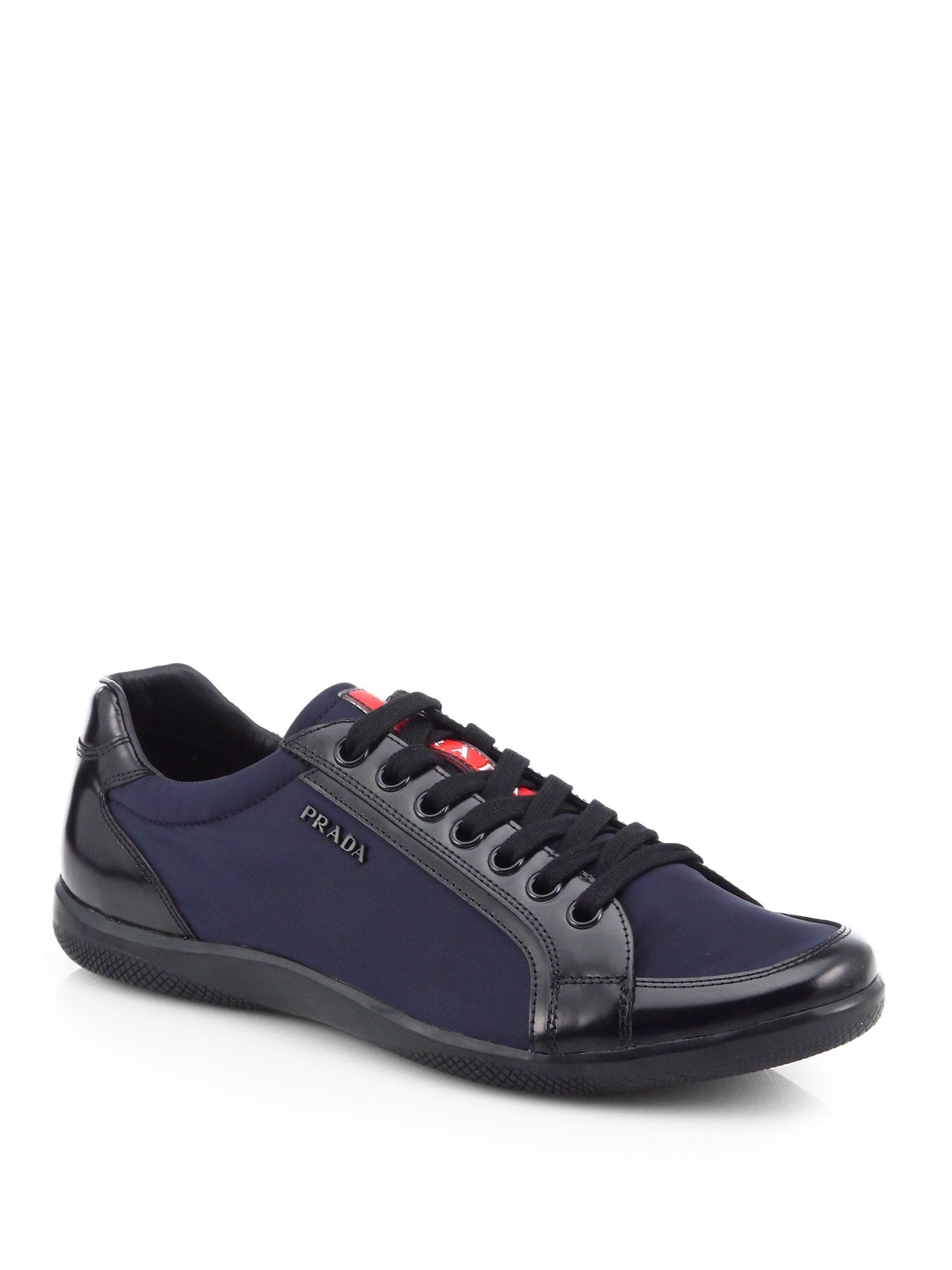 Prada Leather Laceup Sneakers in Blue for Men | Lyst