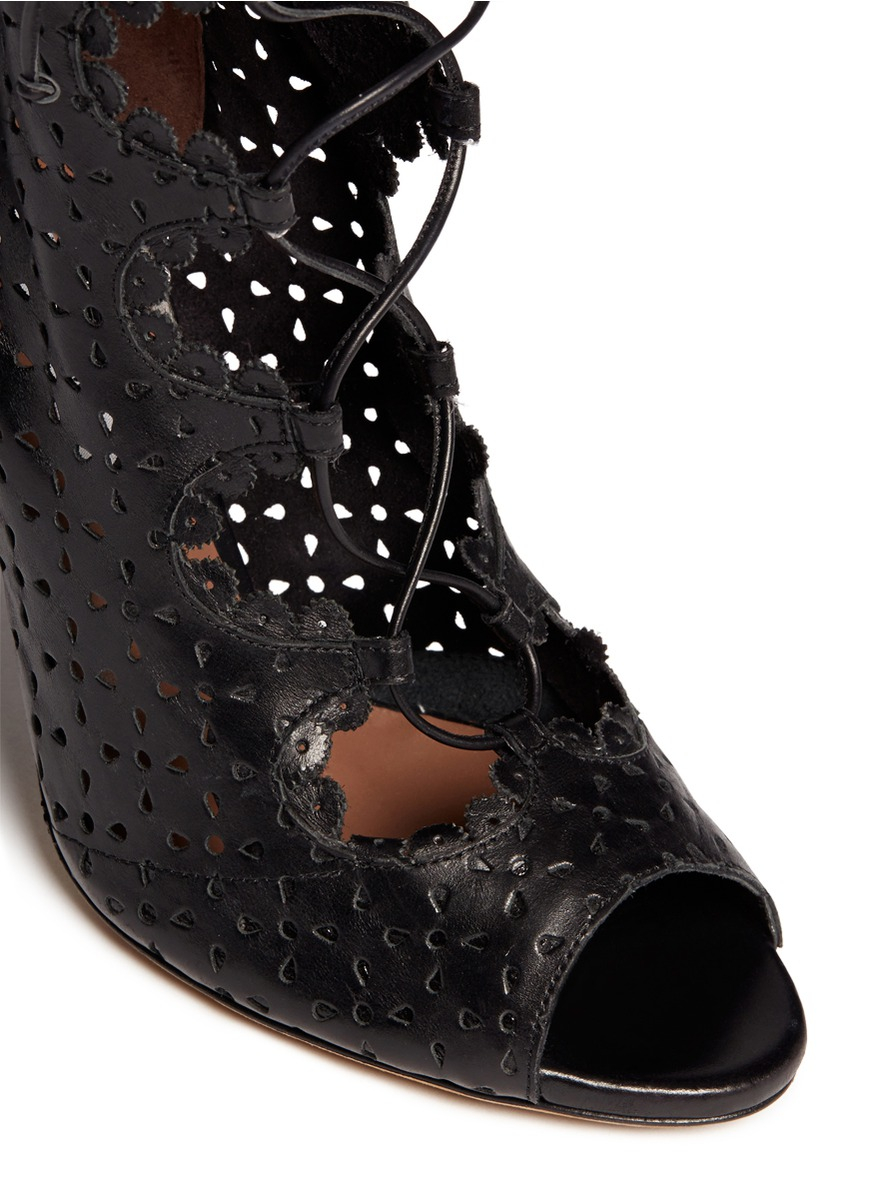 Tabitha simmons 'bonai' Perforated Leather Lace-up Boots in Black | Lyst