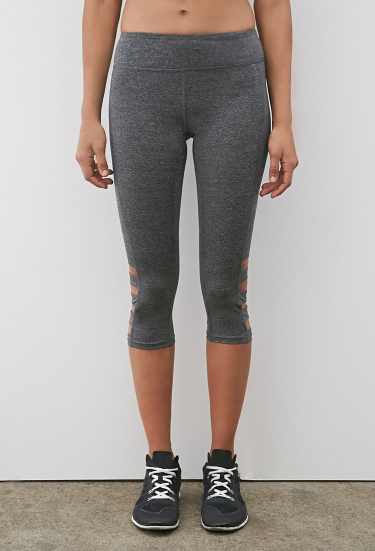 Download Forever 21 Heathered Side-Cutout Capri Leggings in Gray ...
