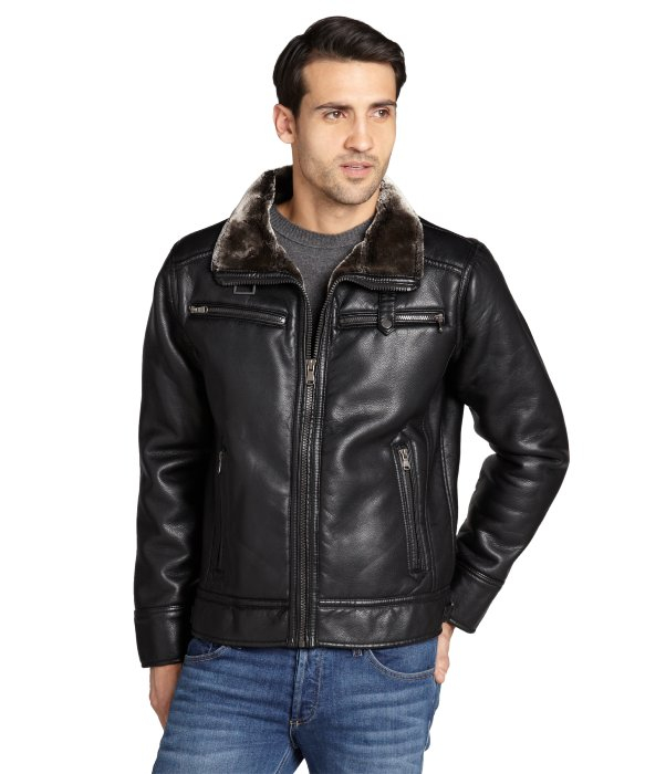 Lyst Calvin Klein Black Faux Leather And Fur Lined Motorcycle Gallery