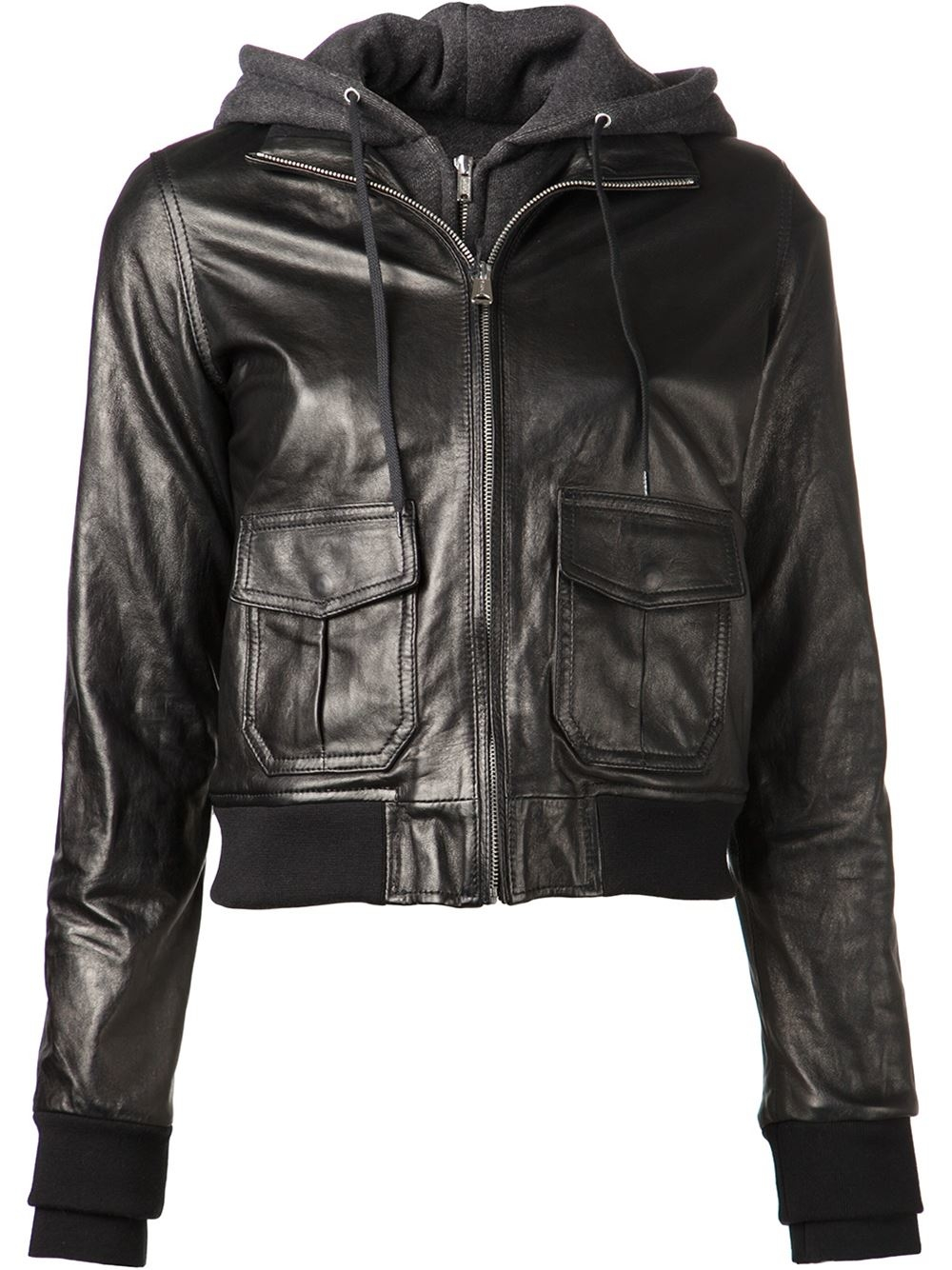 Lyst - R13 Hooded Leather Flight Jacket in Black