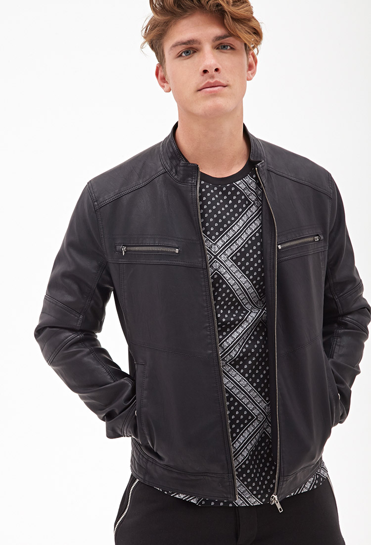 Forever 21 Collarless Moto Jacket In Black For Men Lyst Gallery