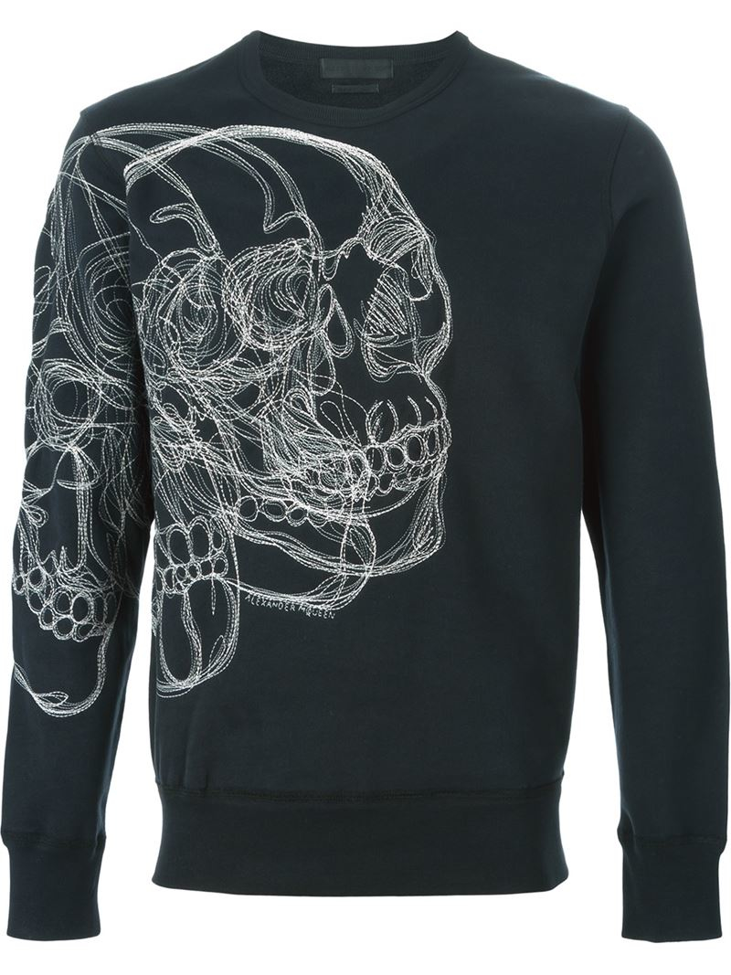 Lyst - Alexander mcqueen Digital Skull Embroidered Sweatshirt in Black ...