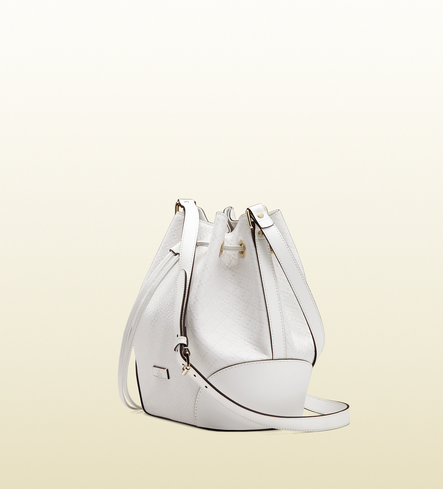 Lyst - Gucci Bright Diamante Leather Bucket Bag in White