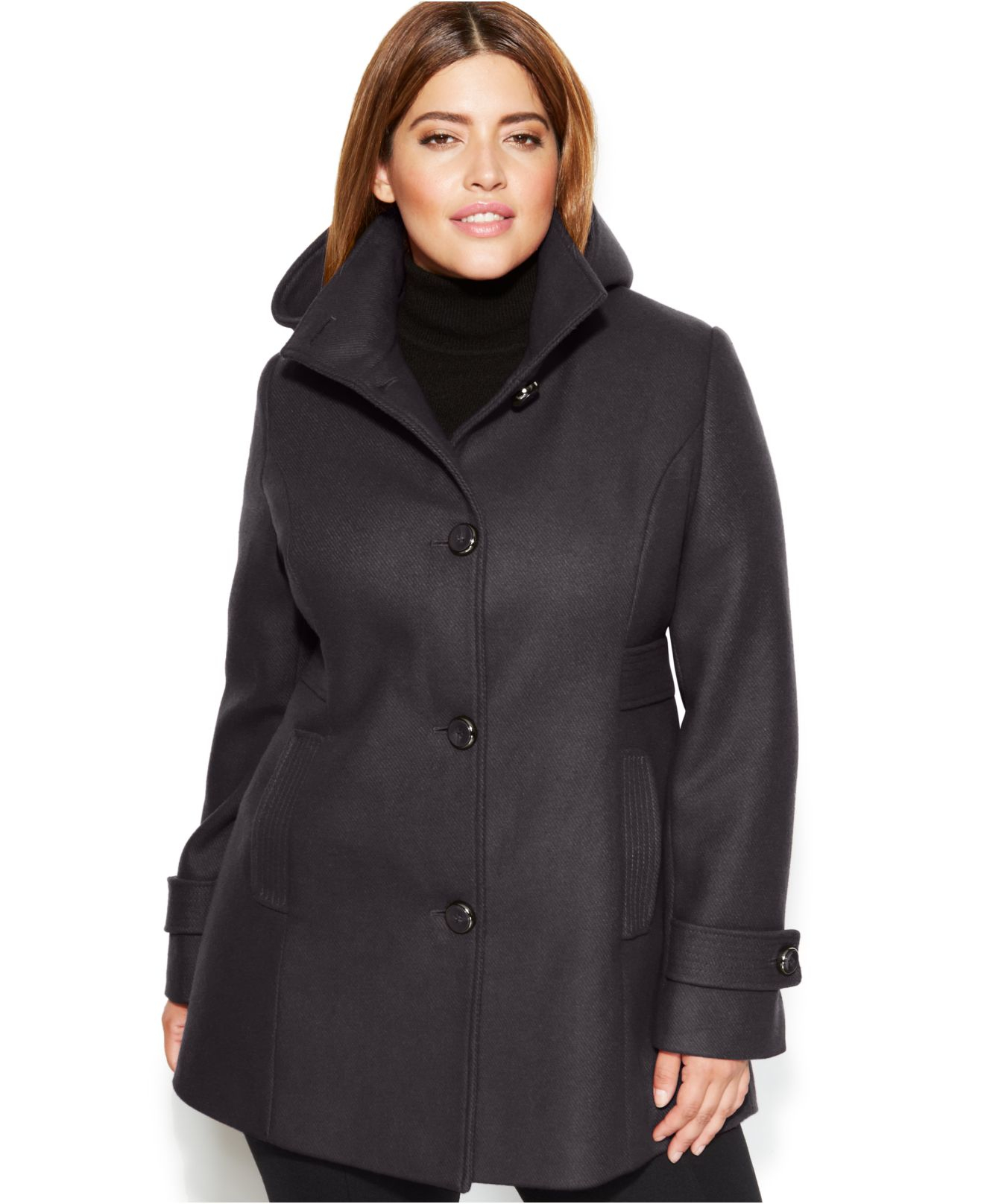 Lyst - Kenneth Cole Reaction Plus Size Single-Breasted Hooded Wool ...