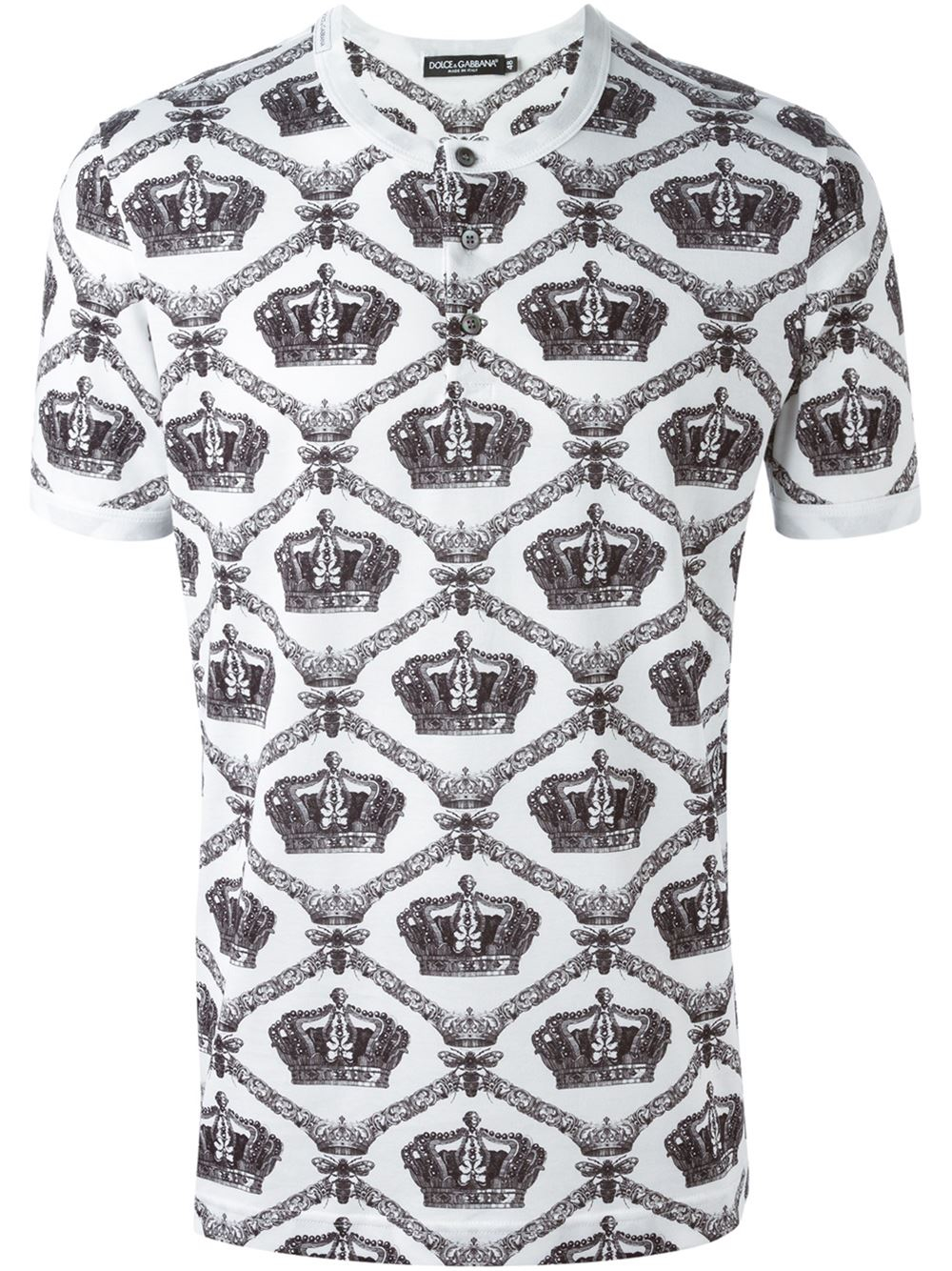 Dolce & gabbana Crown & Bee Print Henley T-shirt in White for Men ...