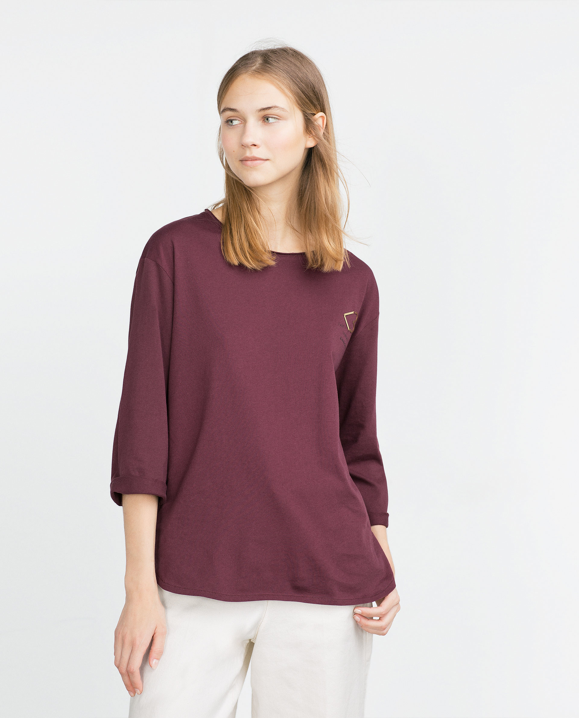 Zara Text T-shirt in Purple (Maroon) | Lyst