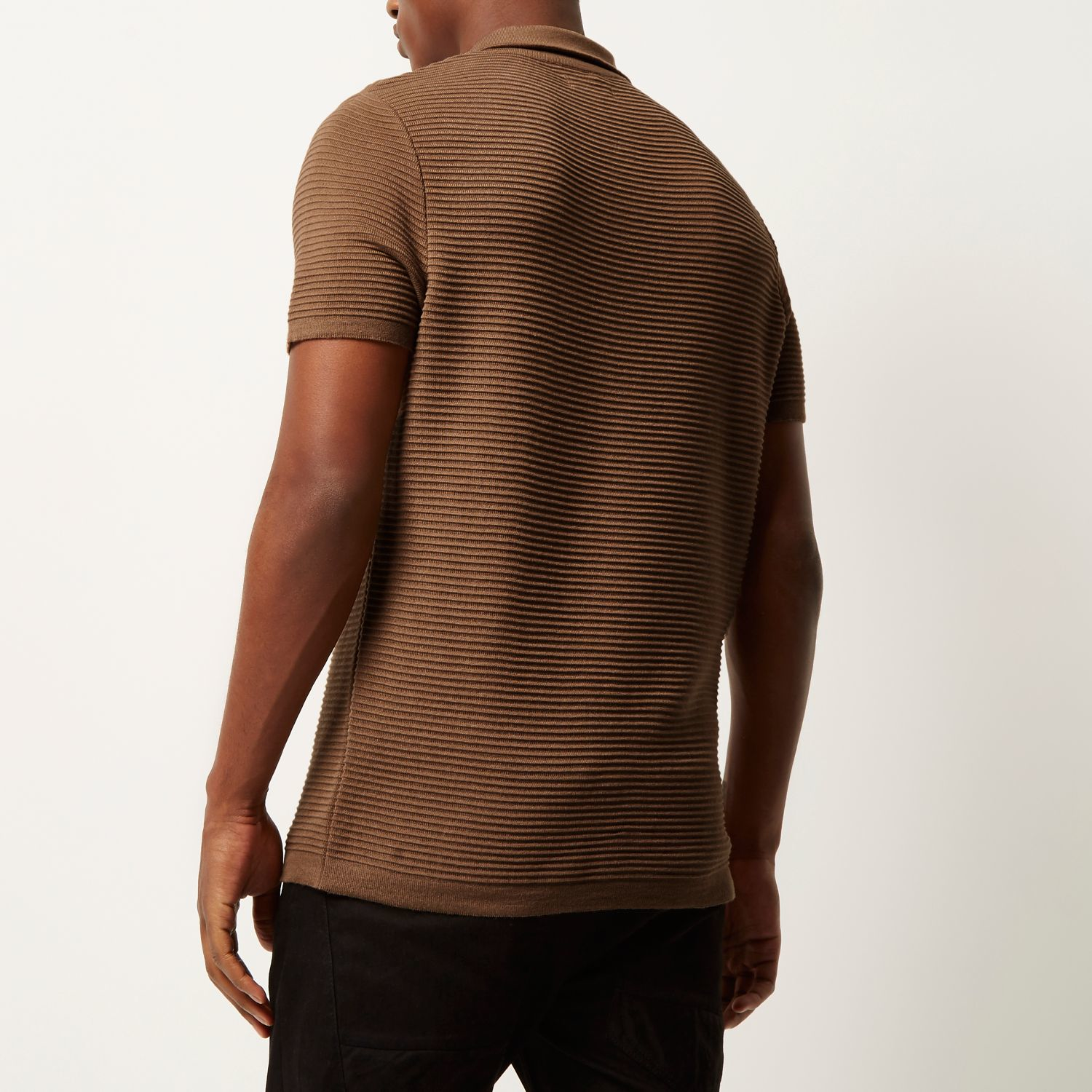 Lyst - River Island Light Brown Textured Zip Neck Polo Shirt in Brown ...