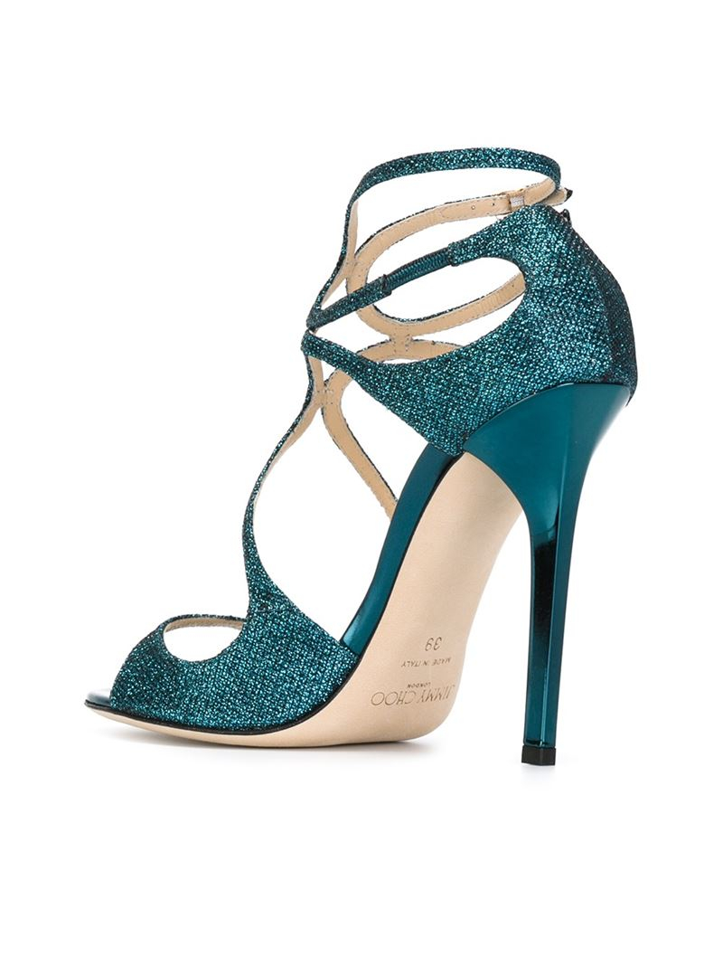 Jimmy Choo Lance Leather and PVC Sandals in Blue - Lyst